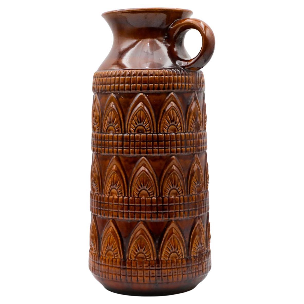 Jumbo, Brown, West German Ceramic Vase with Round Handle