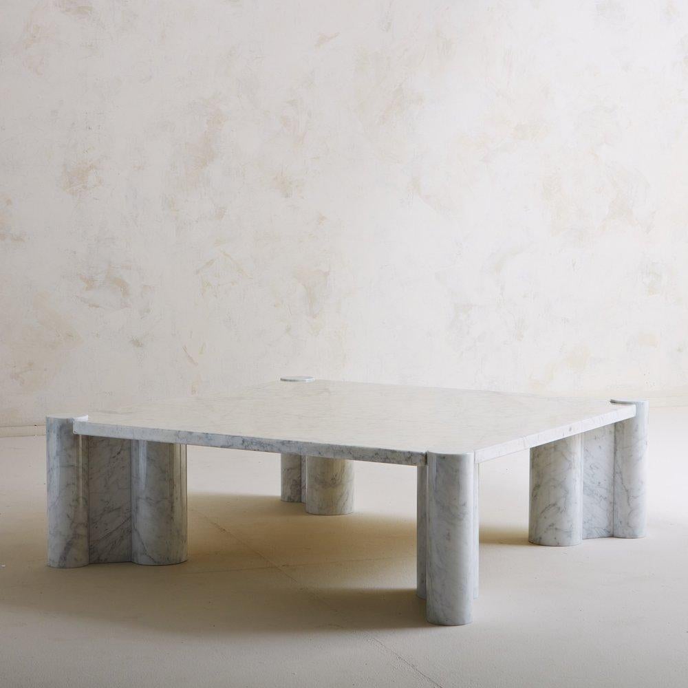 A 1960s ‘Jumbo’ coffee table attributed to Gae Aulenti for Knoll International. This monumental table was constructed with carrara marble and has subtle gray veining. Unmarked. Sourced in France, 1960s.

Gae Aulenti (1927-2012) was a prolific
