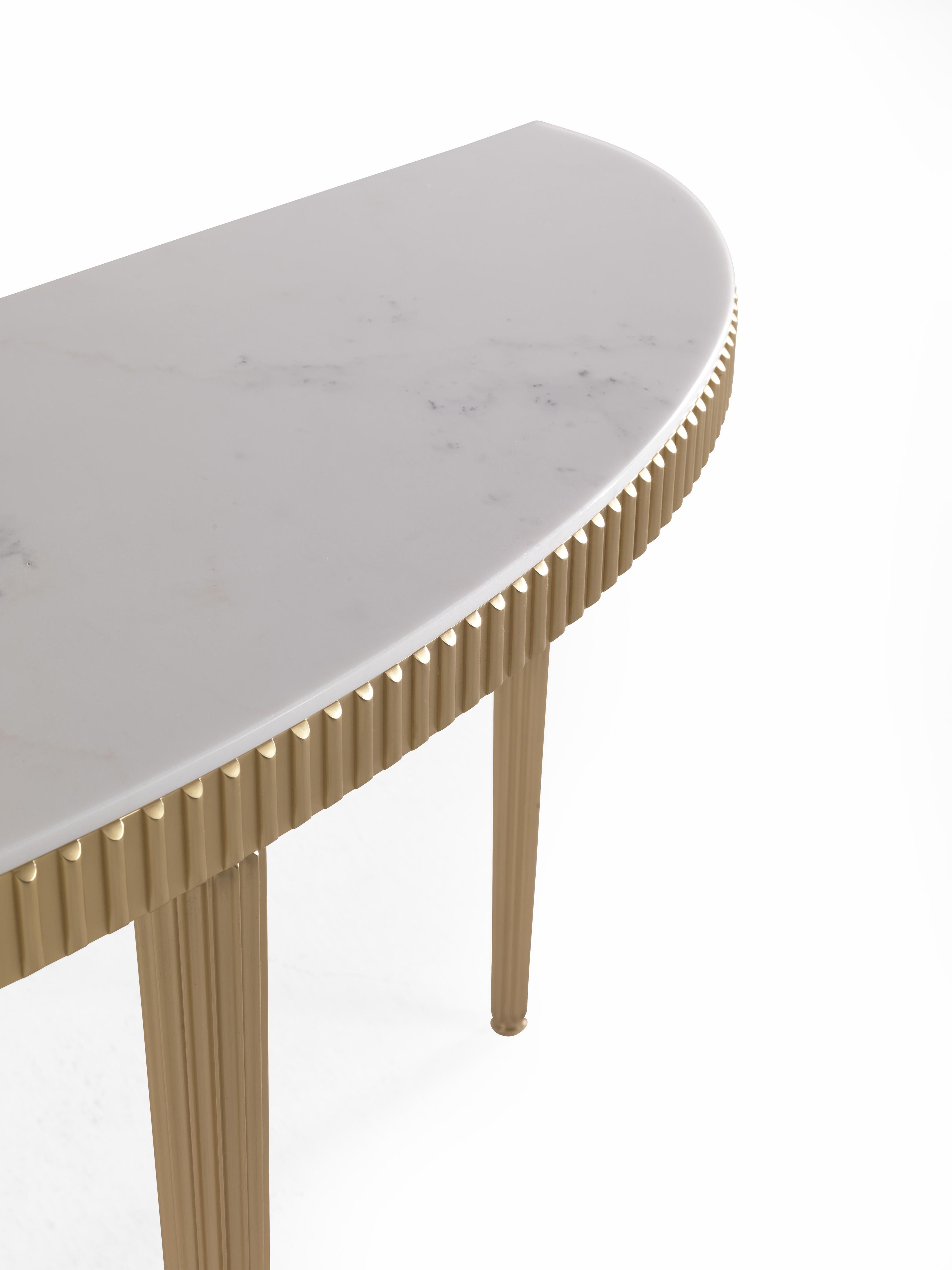 Italian 21st Century Andromeda Console in Brass and Top in White Statuario Marble For Sale