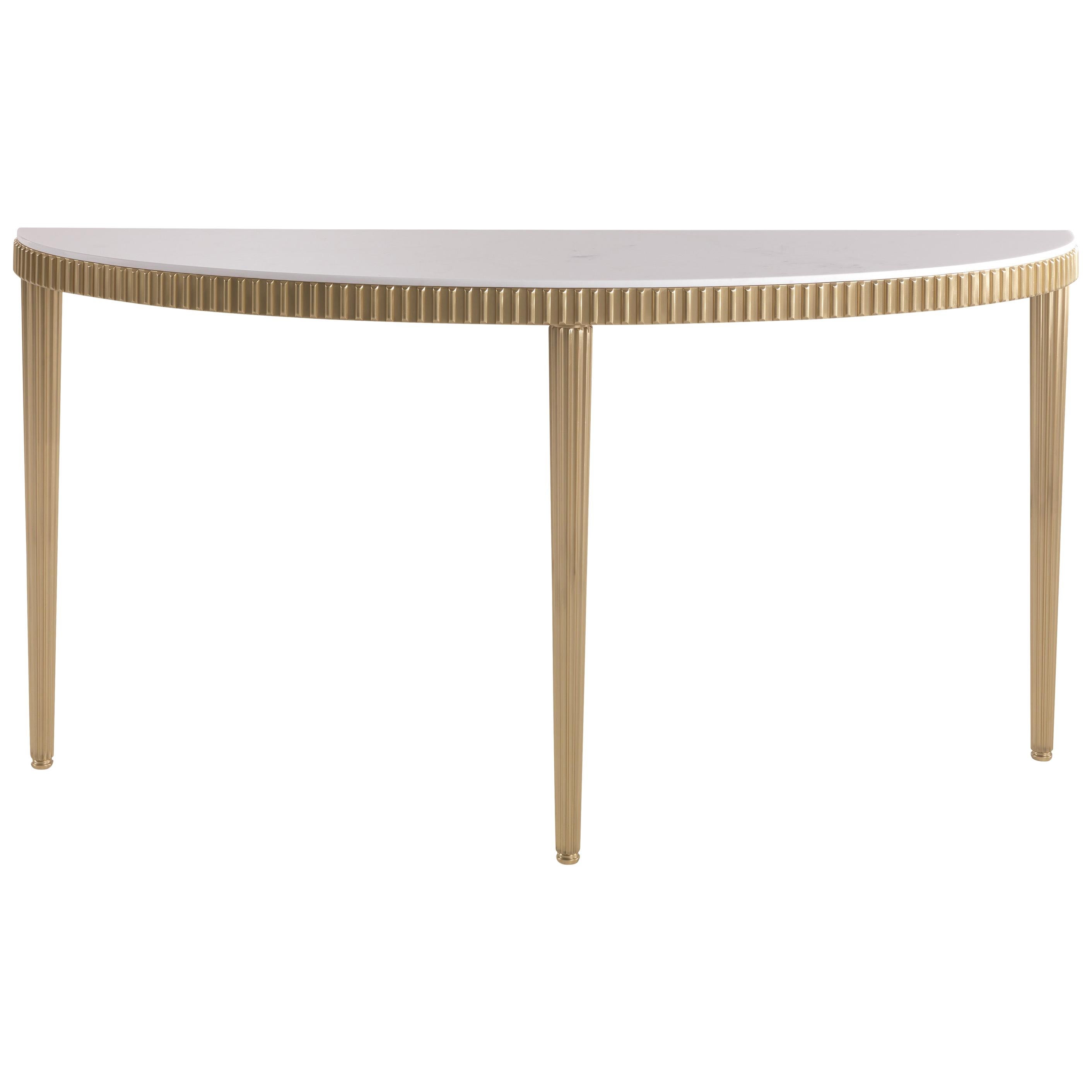 21st Century Andromeda Console in Brass and Top in White Statuario Marble