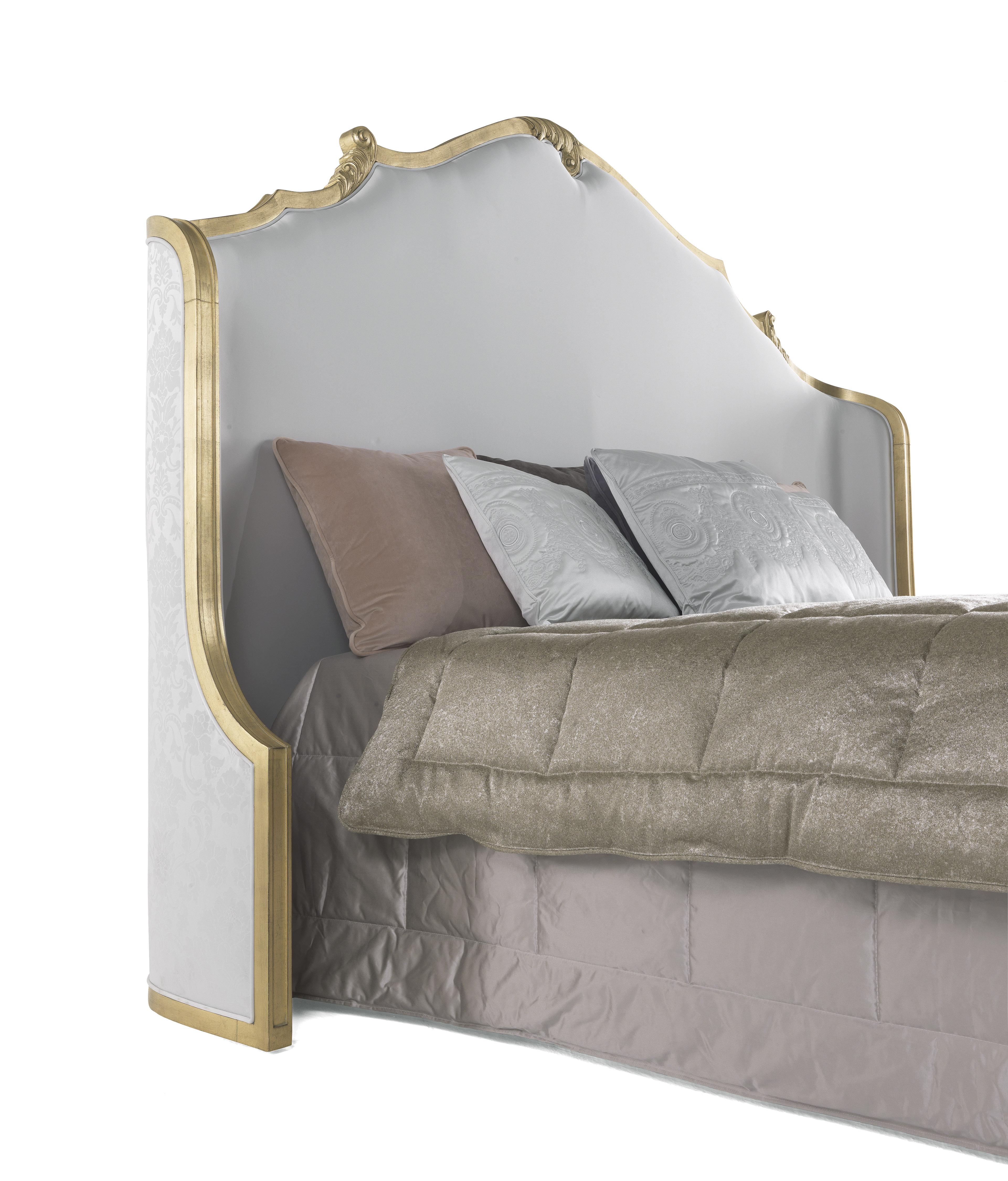 Italian 21st Century Annecy Bed in Hand-Carved Beechwood and Silk Satin For Sale