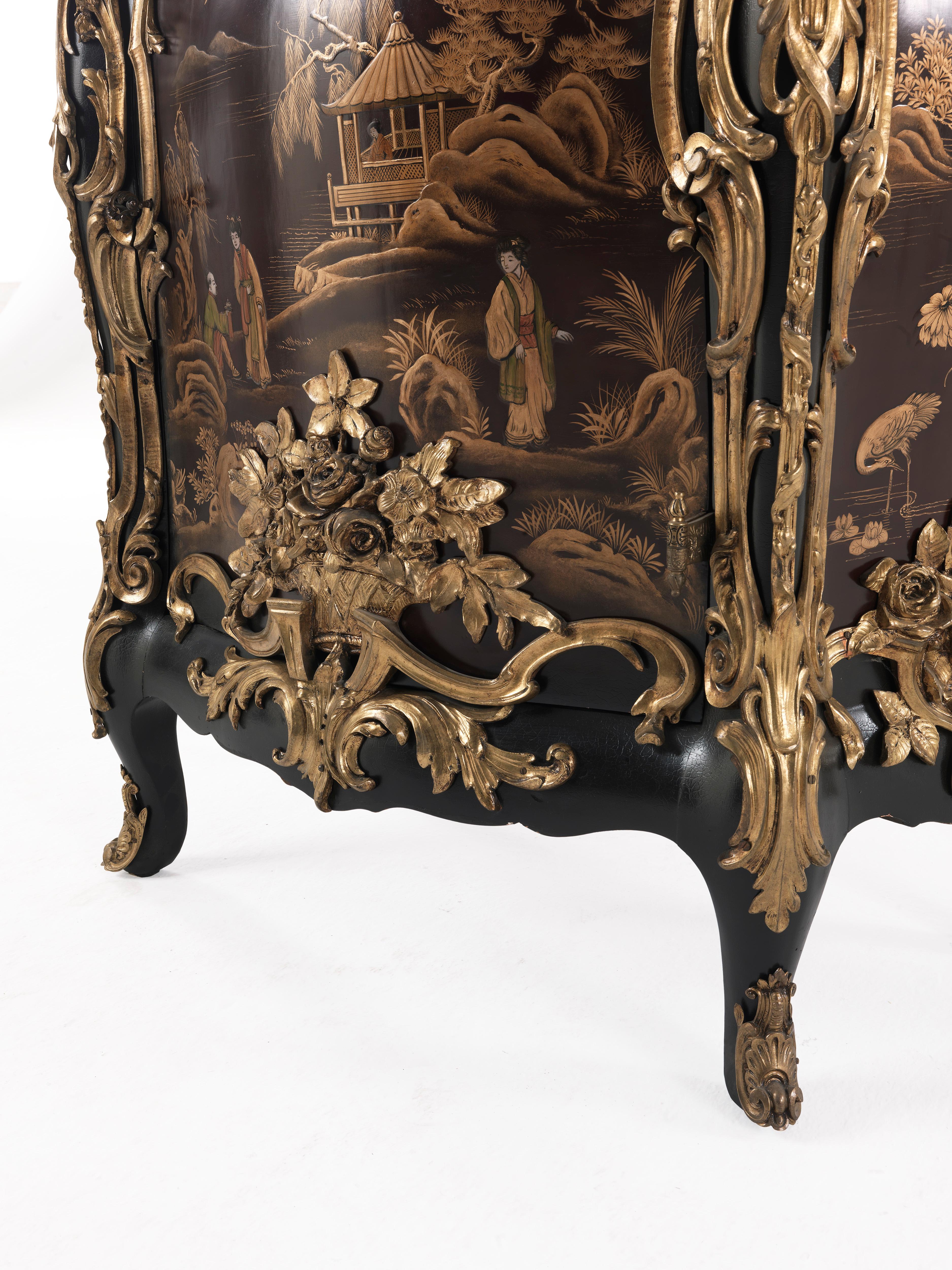 Mid-20th Century Jumbo Collection Antique Italian Ormolu-Mounted and Lacquered Cabinet For Sale