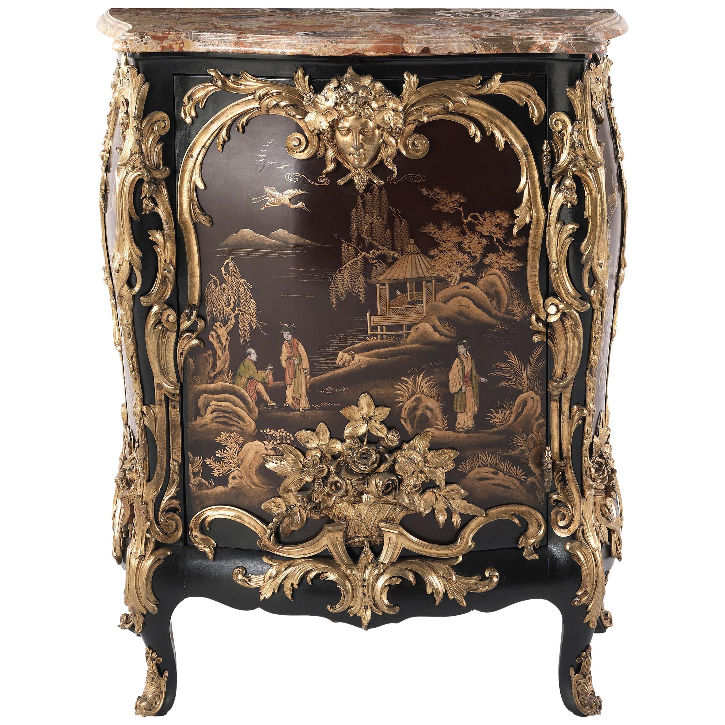 Jumbo Collection Antique Italian Ormolu-Mounted and Lacquered Cabinet For Sale