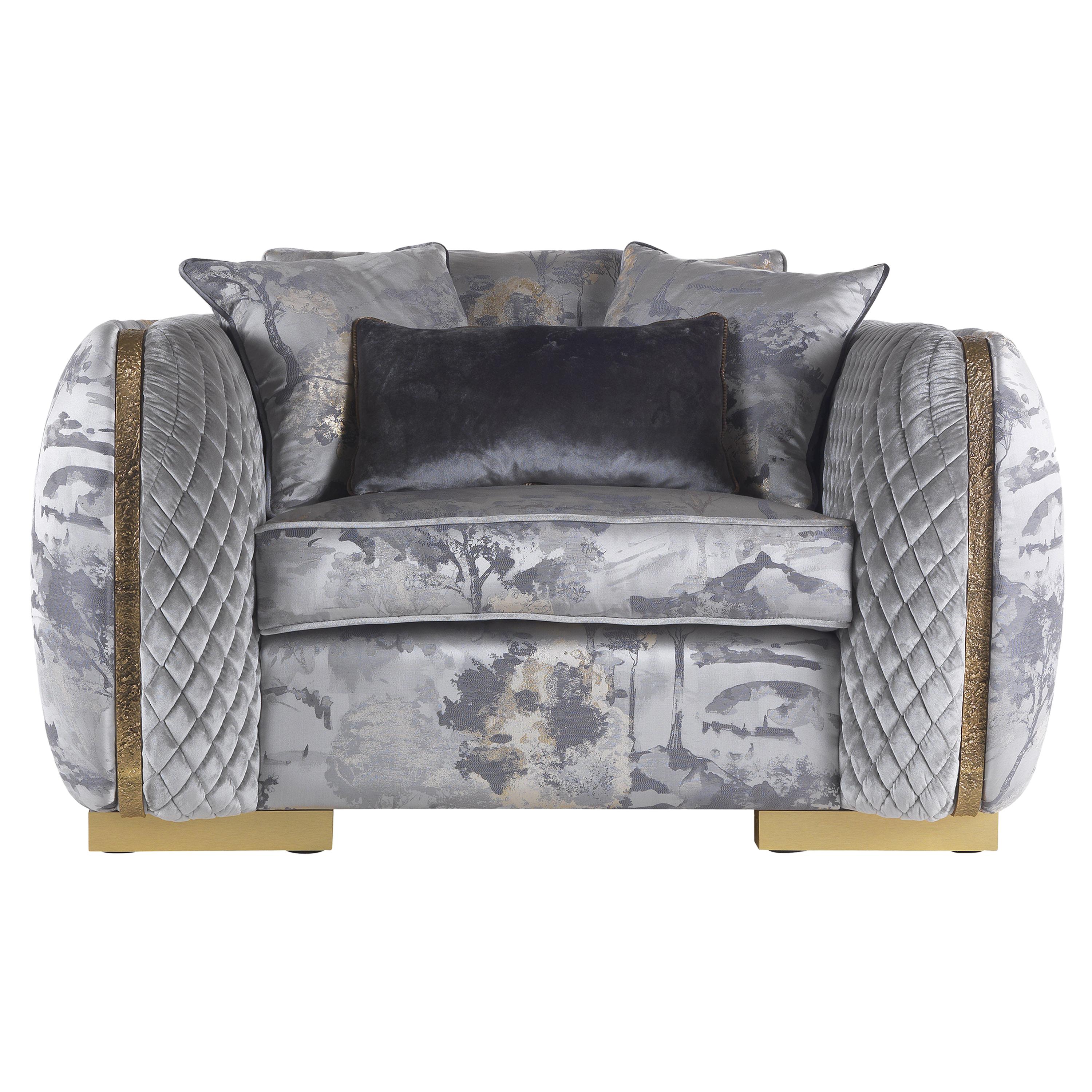 21st Century Arkè Armchair in Fabric and Details in Lost-wax Cast Brass