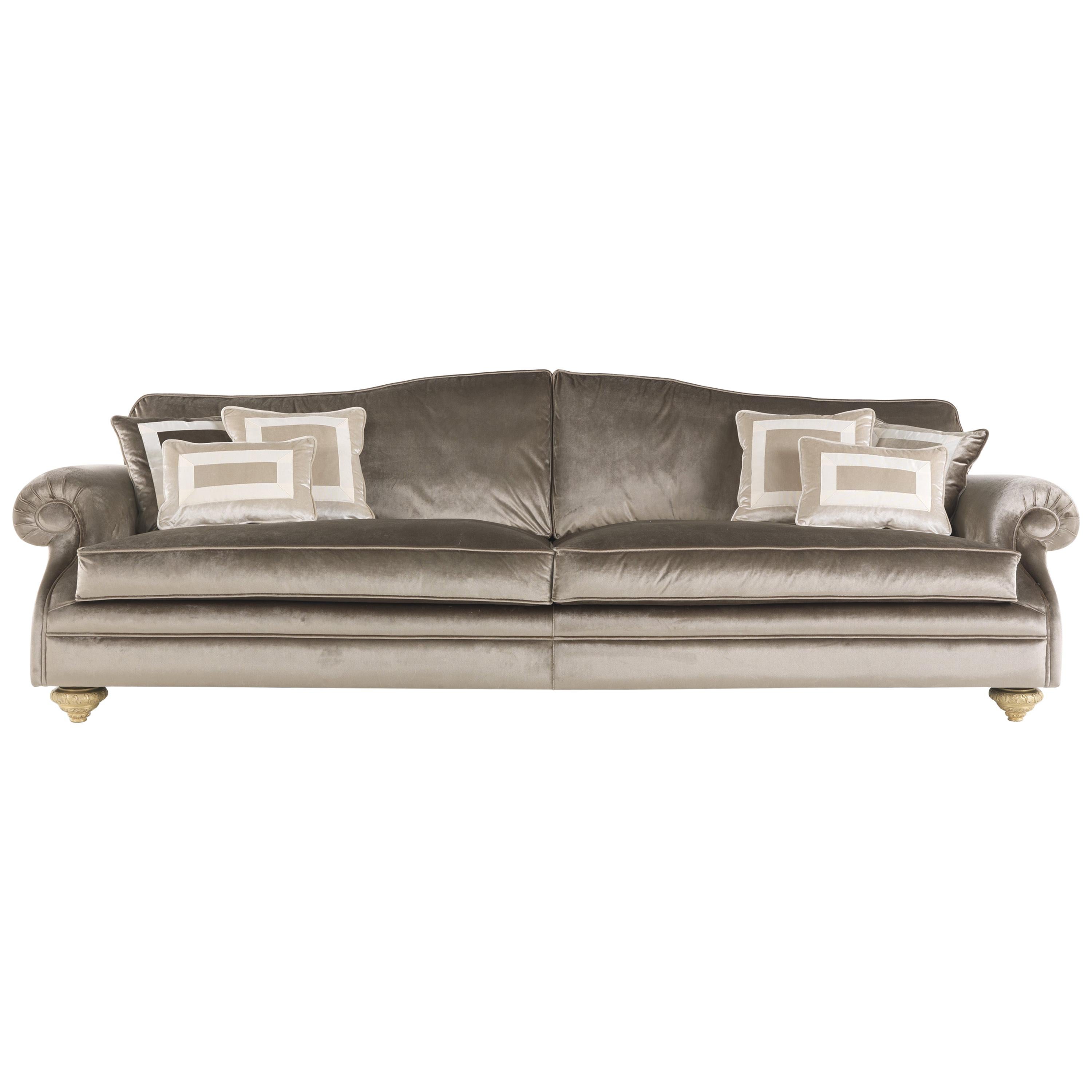 21st Century Beluga 3-Seater Sofa in Fabric and Legs in Hand-carved Wood