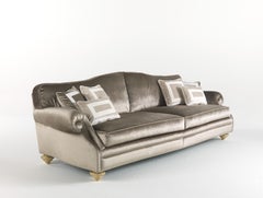 21st Century Beluga 3-Seater Sofa in Fabric and Legs in Hand-carved Wood