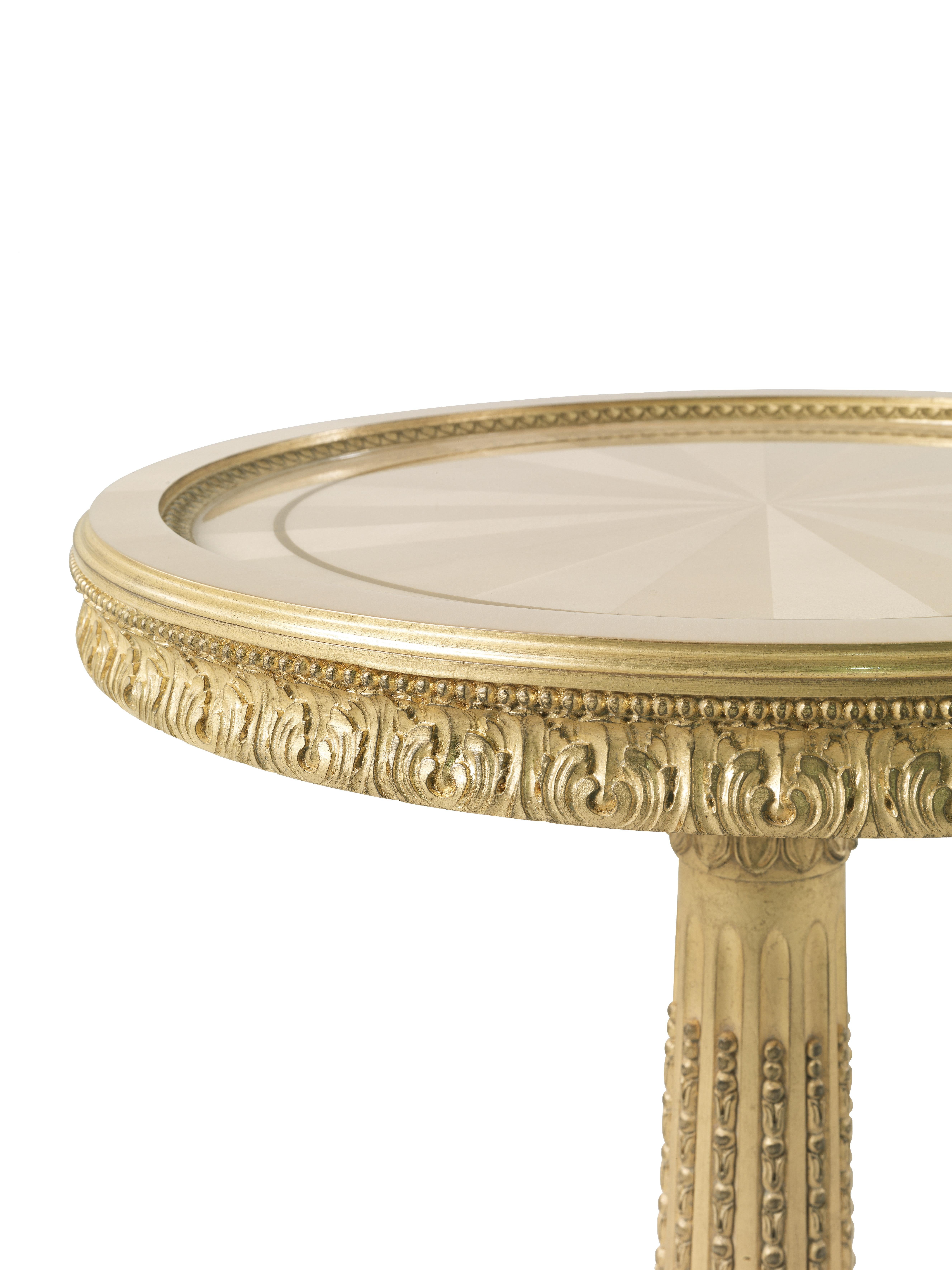 Louis XVI 21st Century Boulevard Side Table in Wood with Hand-carved Details For Sale