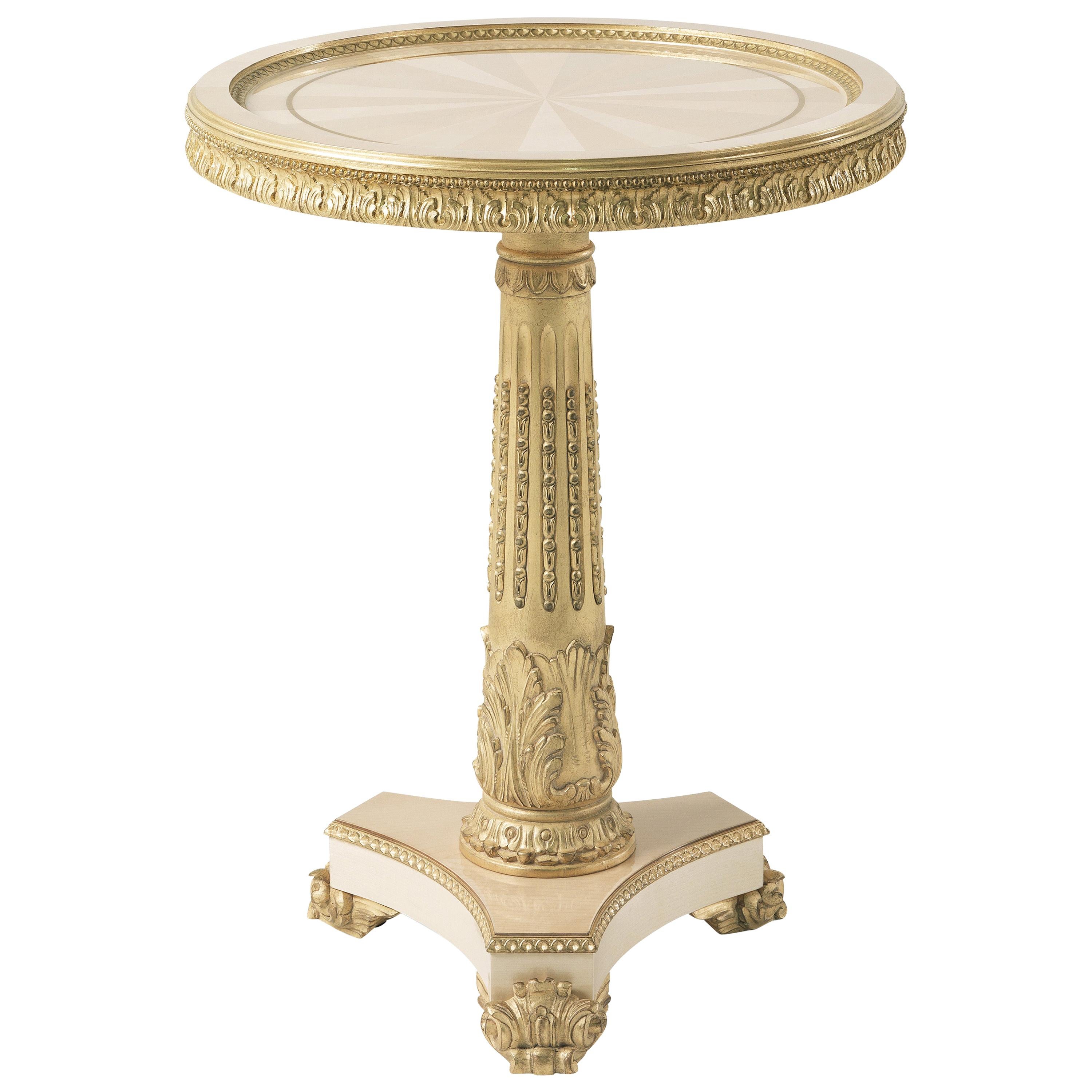 21st Century Boulevard Side Table in Wood with Hand-carved Details For Sale