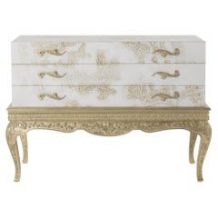21st Century Brocart Chest of drawers with Hand-carved Legs
