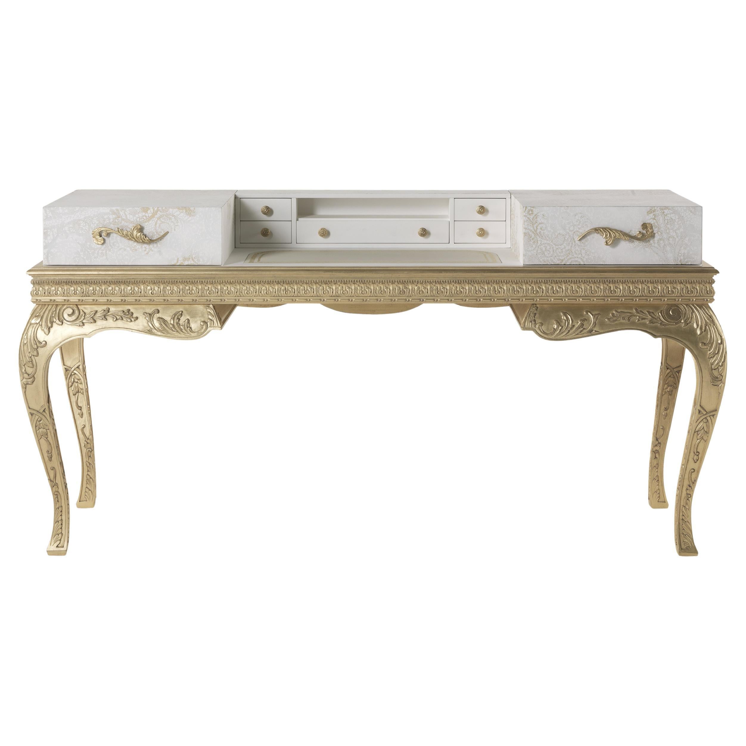 21st Century Brocart Dressing Table with Hand-carved Legs  For Sale