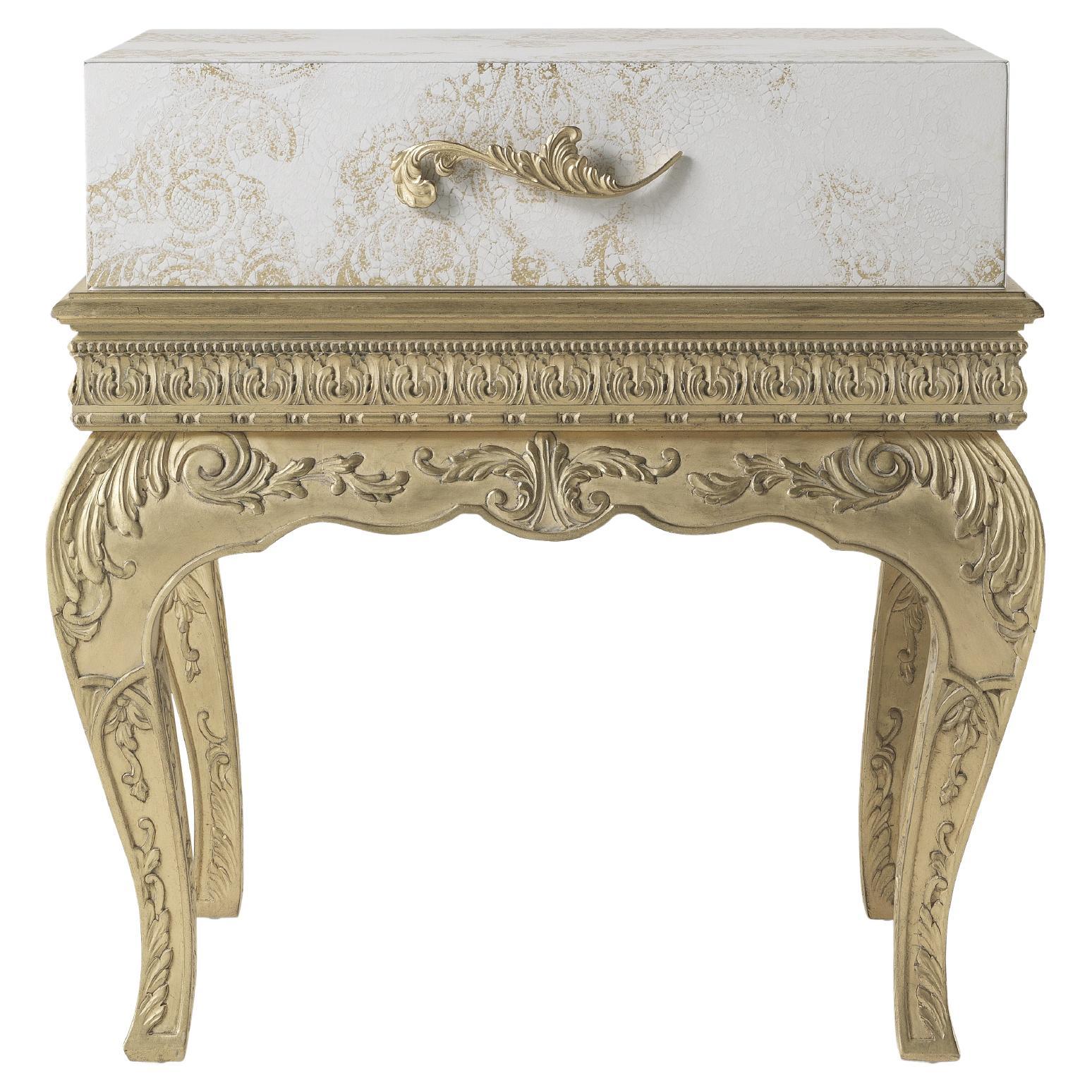 21st Century Brocart Night Table with Gold Leaf Laser Engraved Lace Decoration For Sale