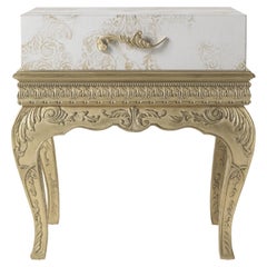 21st Century Brocart Night Table with Gold Leaf Laser Engraved Lace Decoration