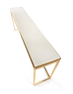 21st Century Dedalus Console in Brass and Top in White Namibia Rhino Marble