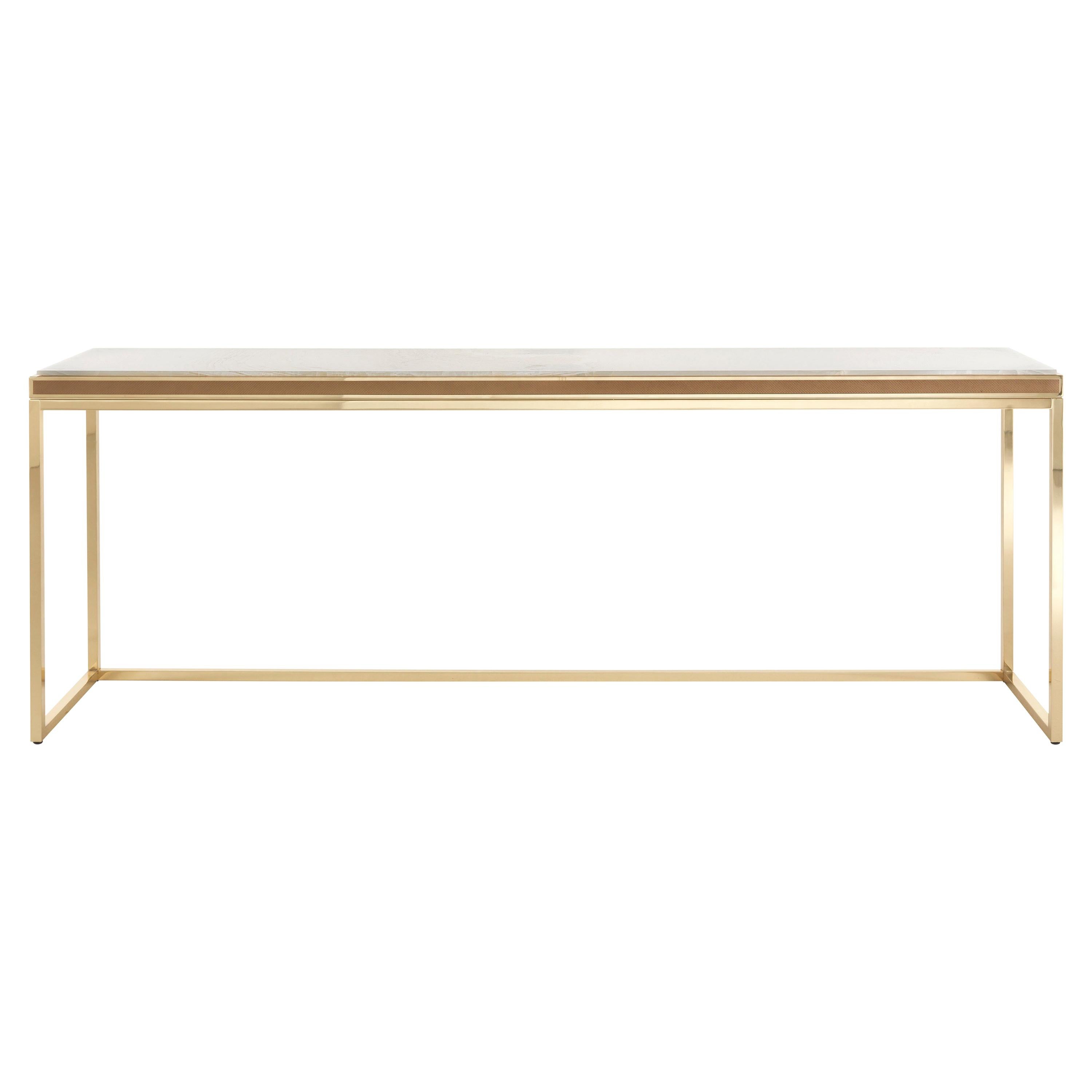 21st Century Dedalus Console in Brass and Top in White Namibia Rhino Marble