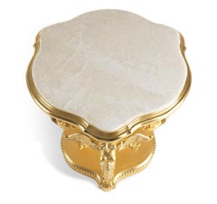 21st Century Enigma Side Table in Hand-carved Beechwood and White Marble Top