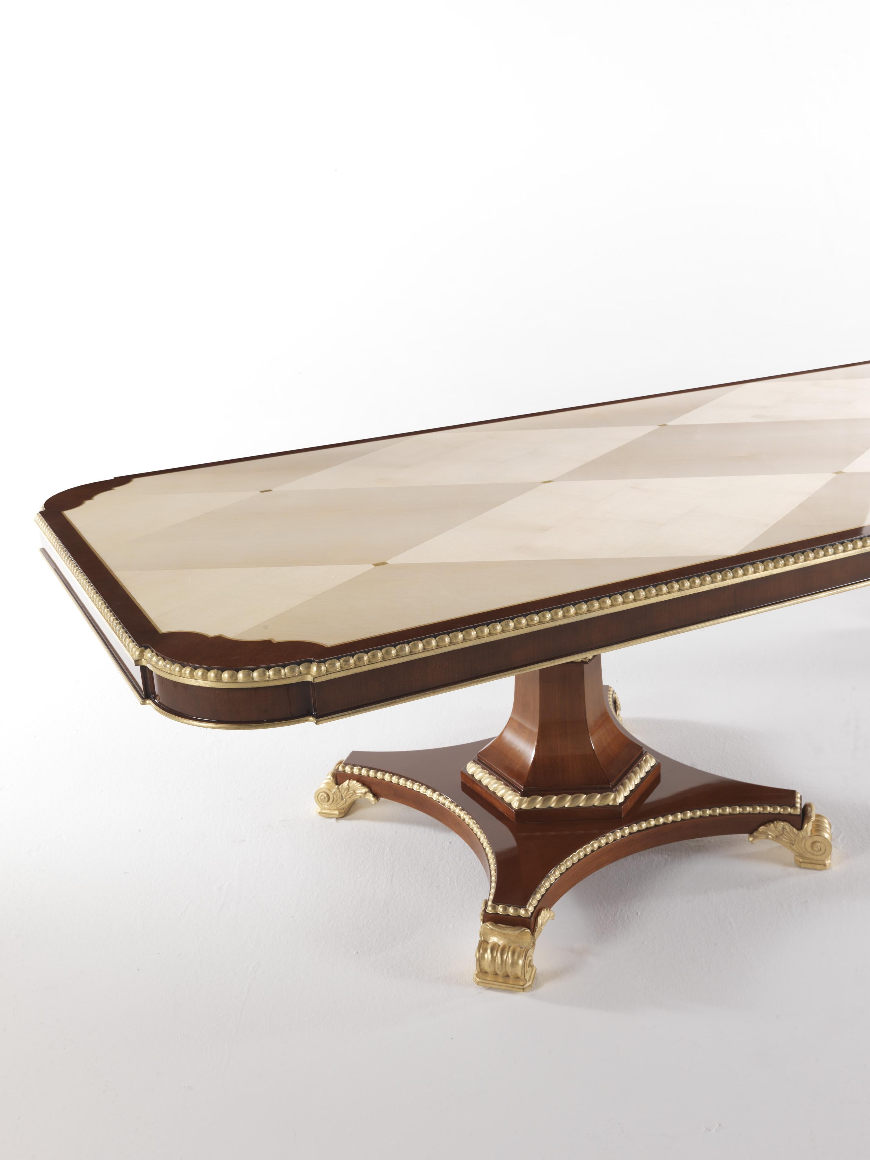 Italian 21st Century Etoile Dining Table with Natural Maple Insert and Brass Inlays For Sale