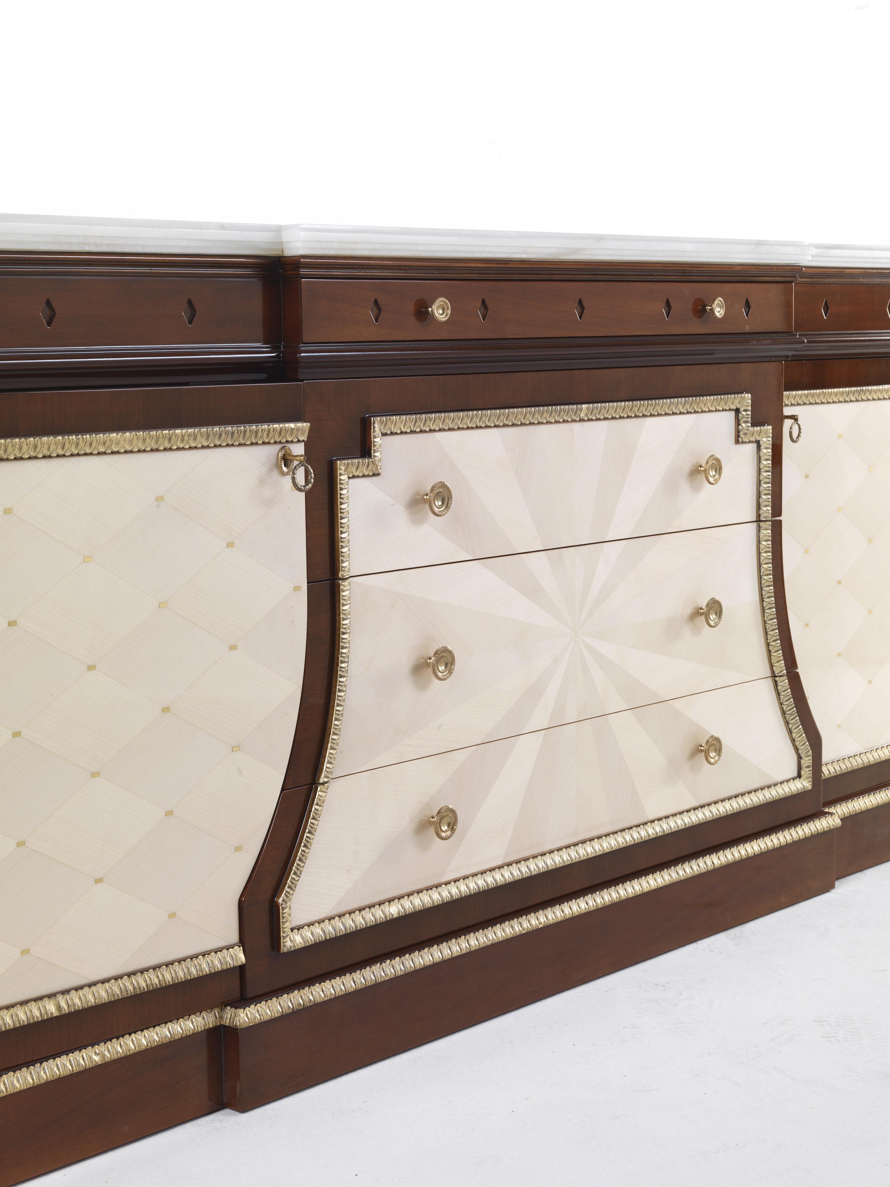 Italian 21st Century Etoile Sideboard in Wood and Marble Top For Sale