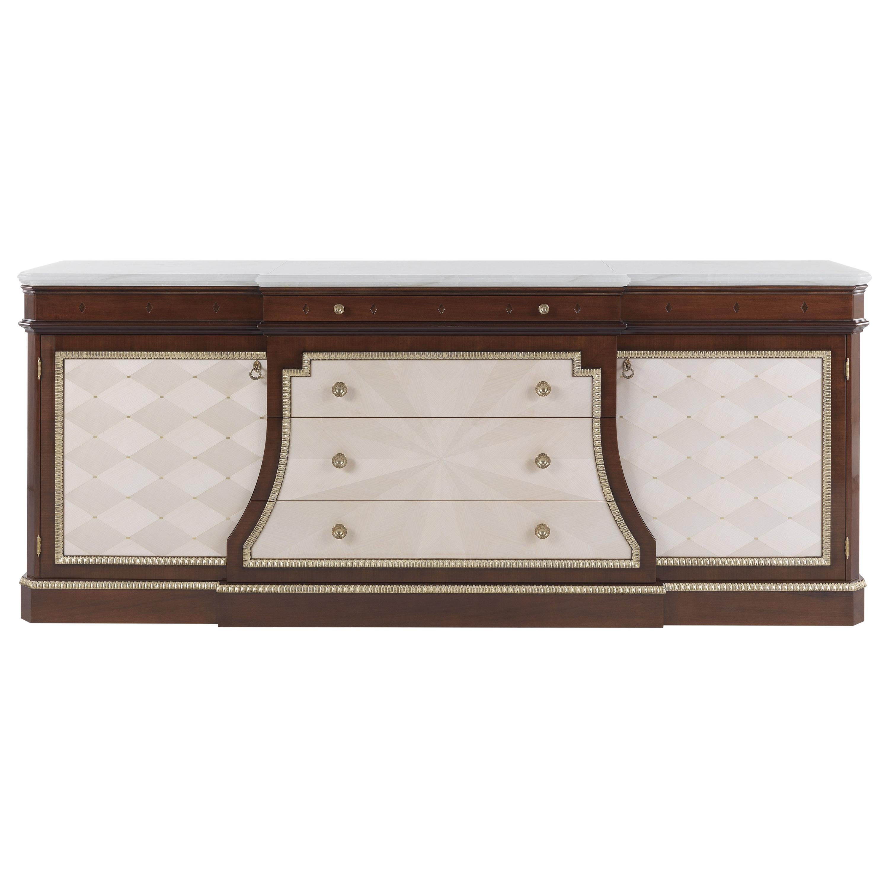 21st Century Etoile Sideboard in Wood and Marble Top For Sale