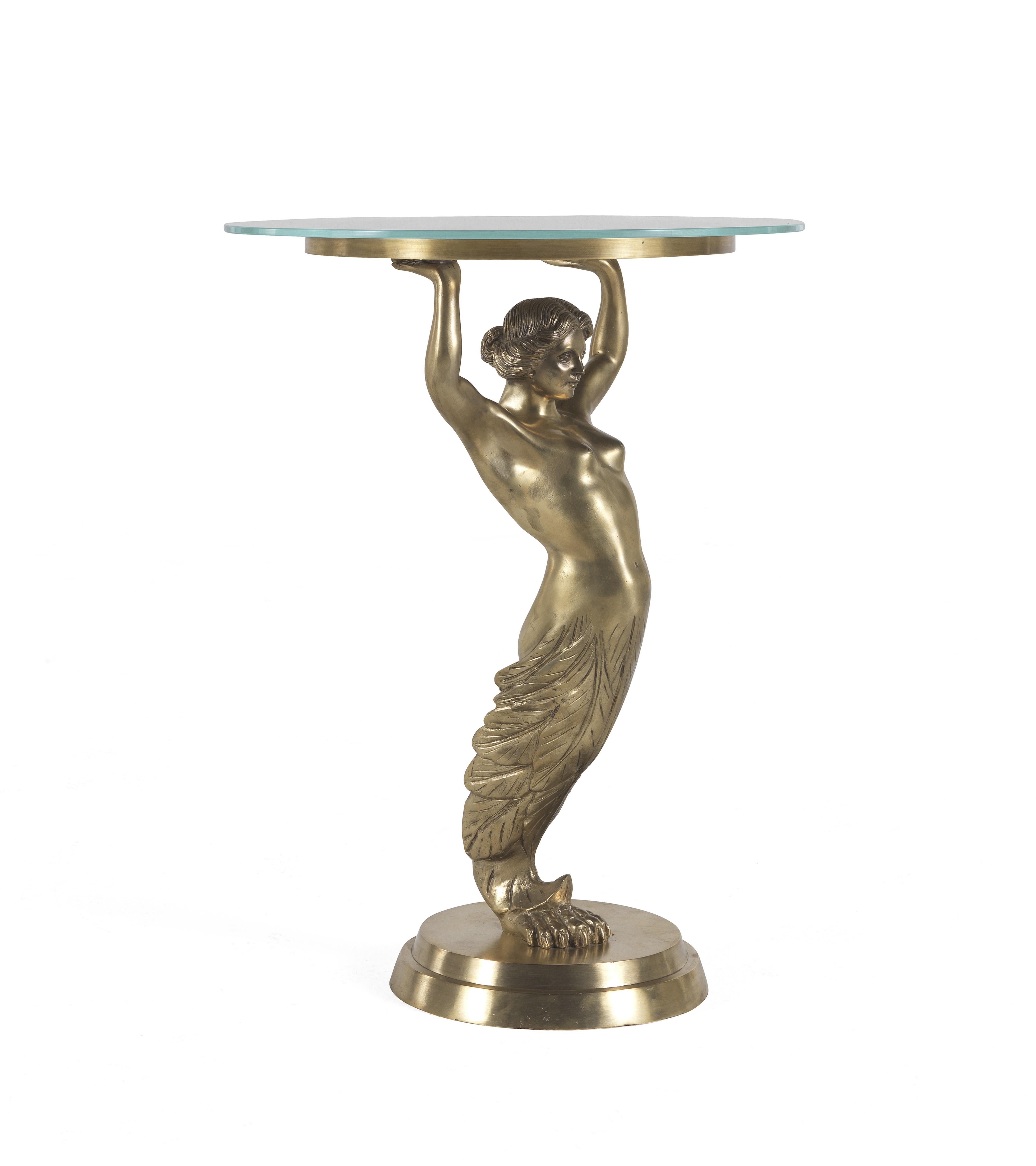 A sculptural small table of mythological and naturalistic inspiration, with a statues in brass casting representing the legendary character 