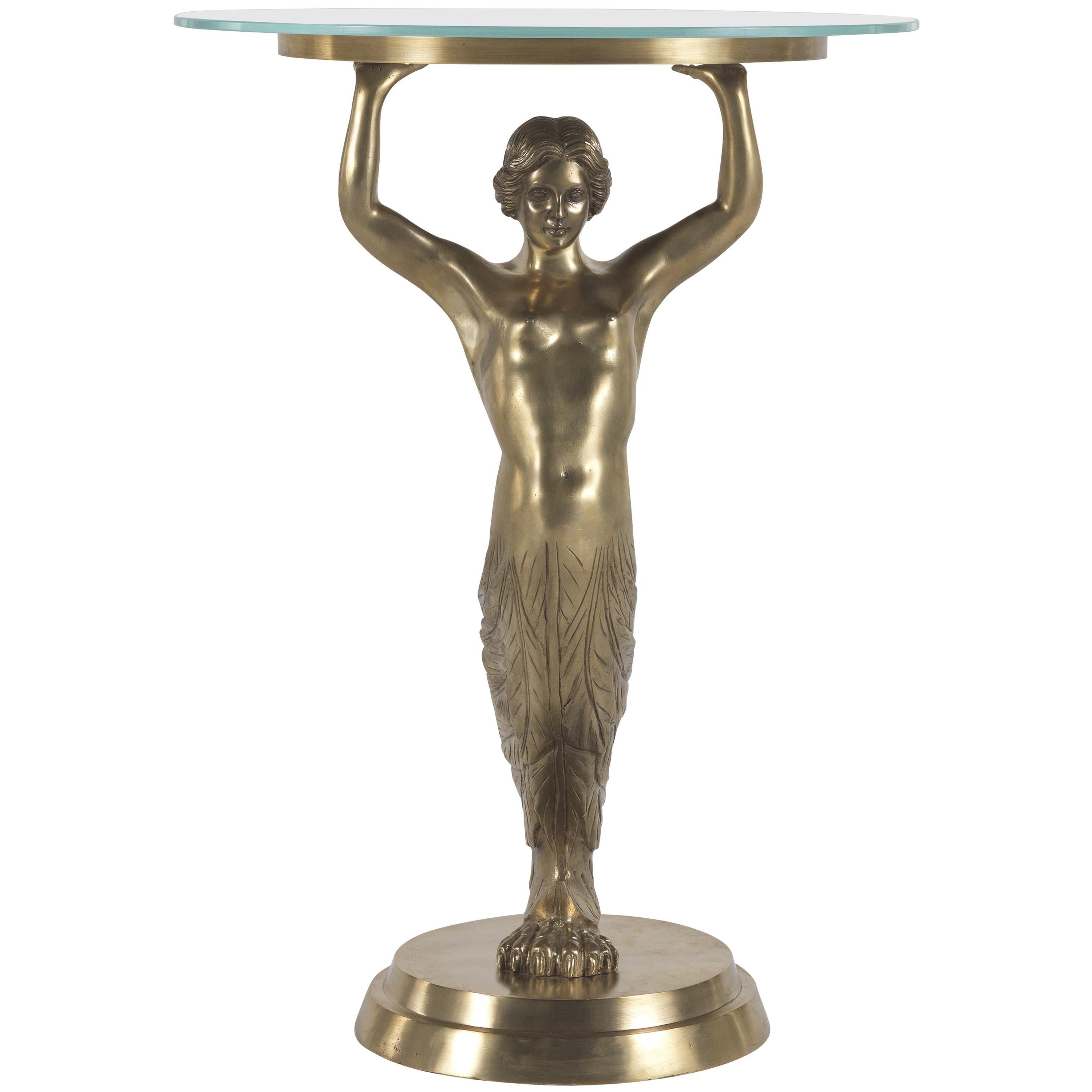 Jumbo Collection Fauno Female Sculptural Side Table in Brass with Glass Top For Sale