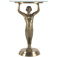 Jumbo Collection Fauno Female Sculptural Side Table in Brass with Glass Top