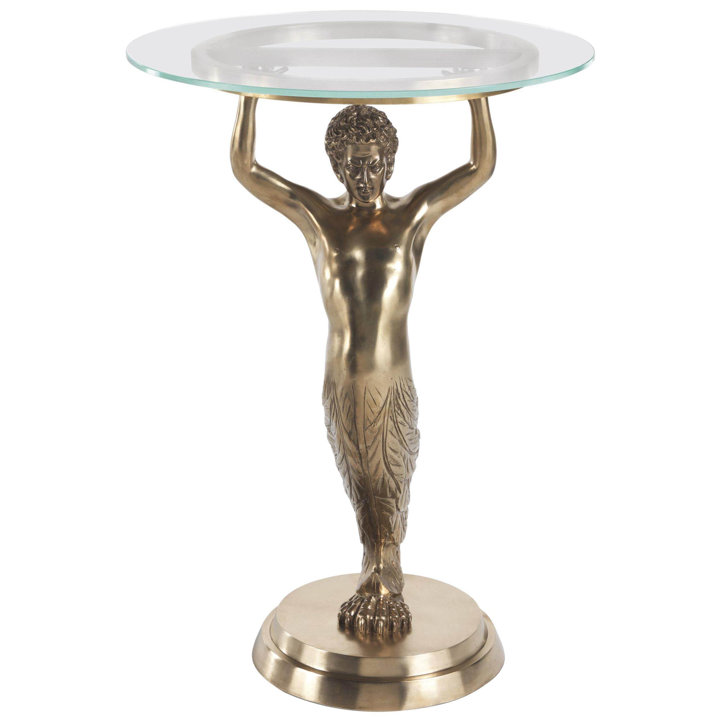Jumbo Collection Fauno Male Sculptural Side Table in Brass with Glass Top For Sale