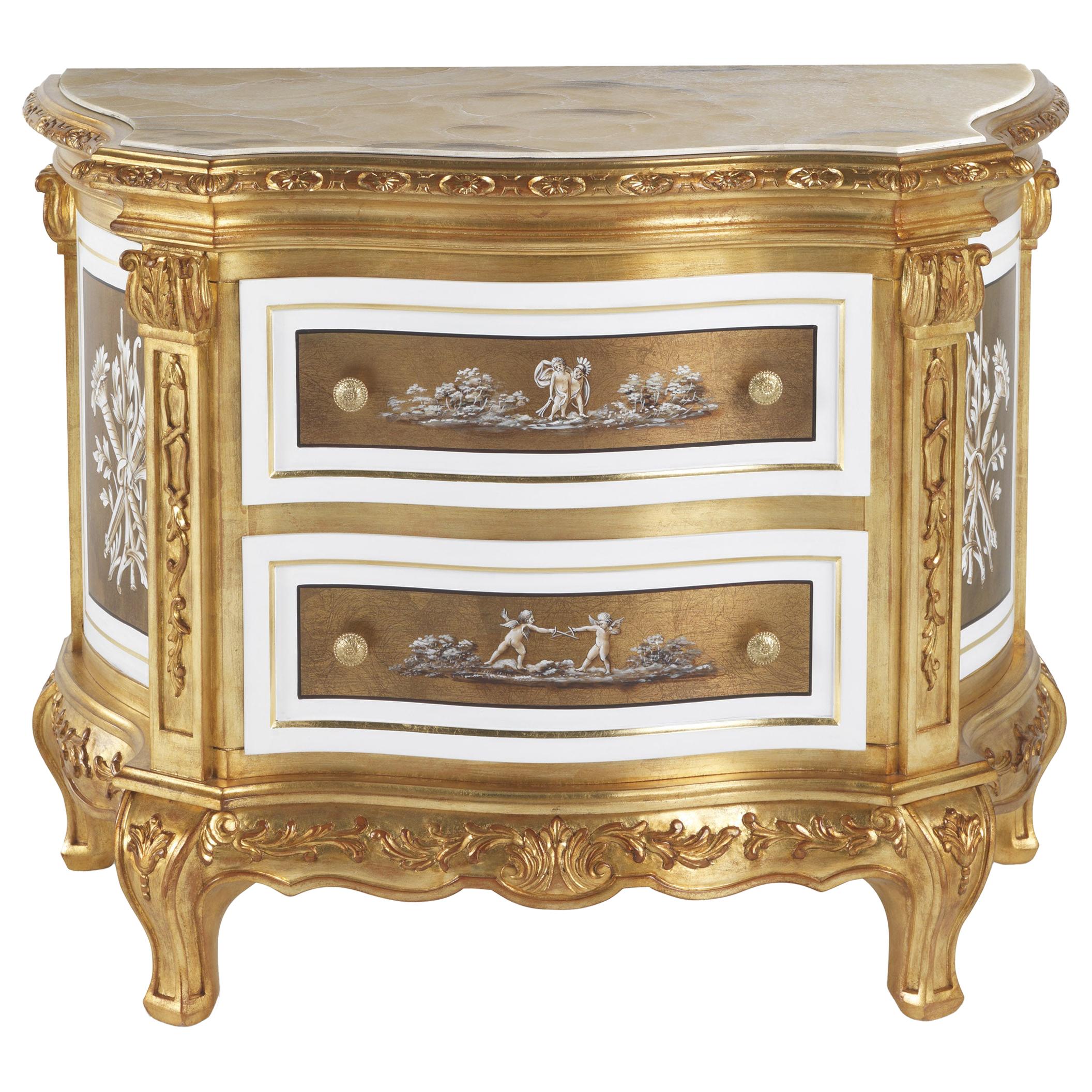 21st Century Fragonard Night Table in Wood and Cloudy Onyx Top