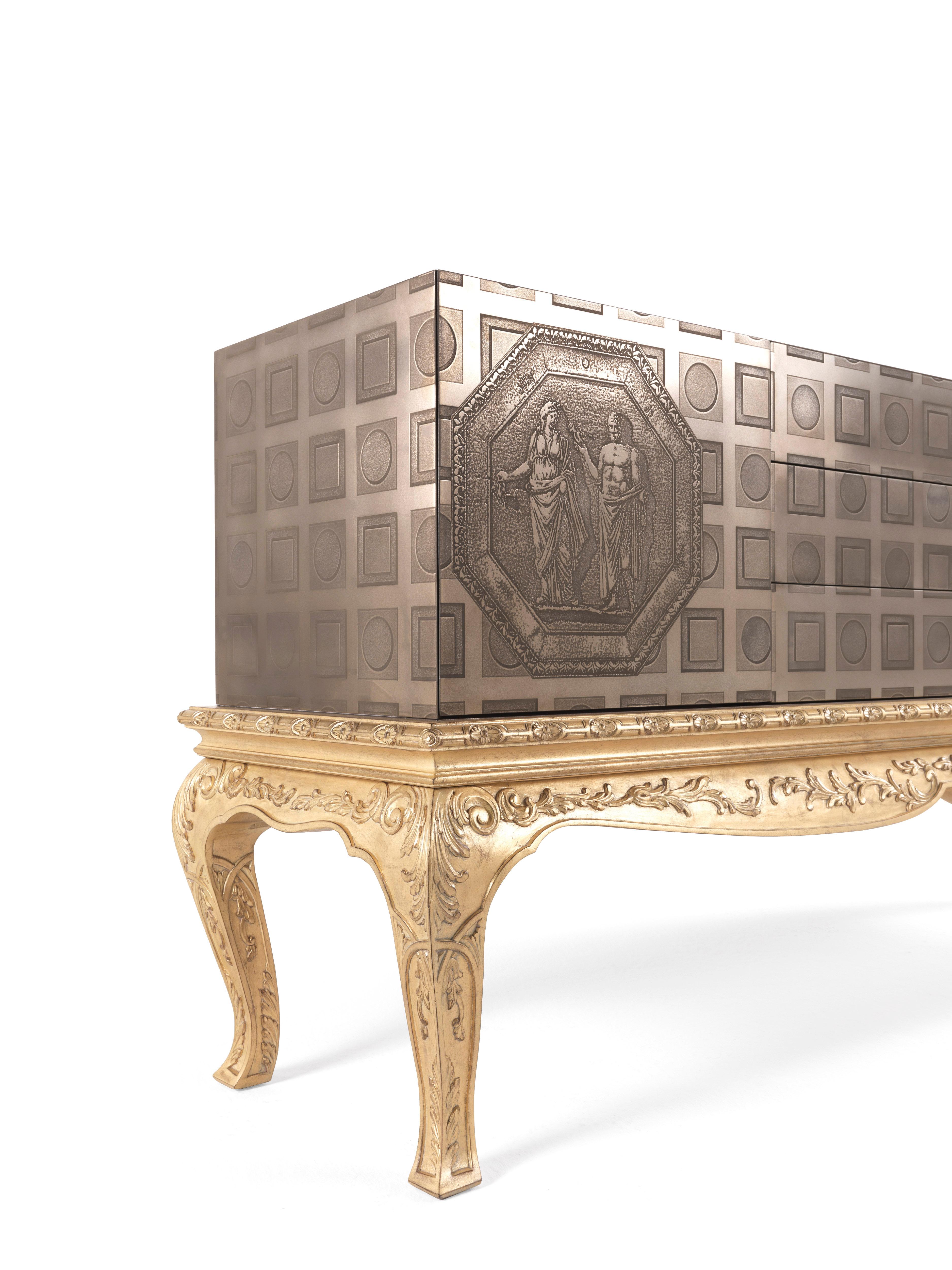 Italian 21st Century Fragonard Sideboard with Hand-carved Base in Solid Beechwood For Sale