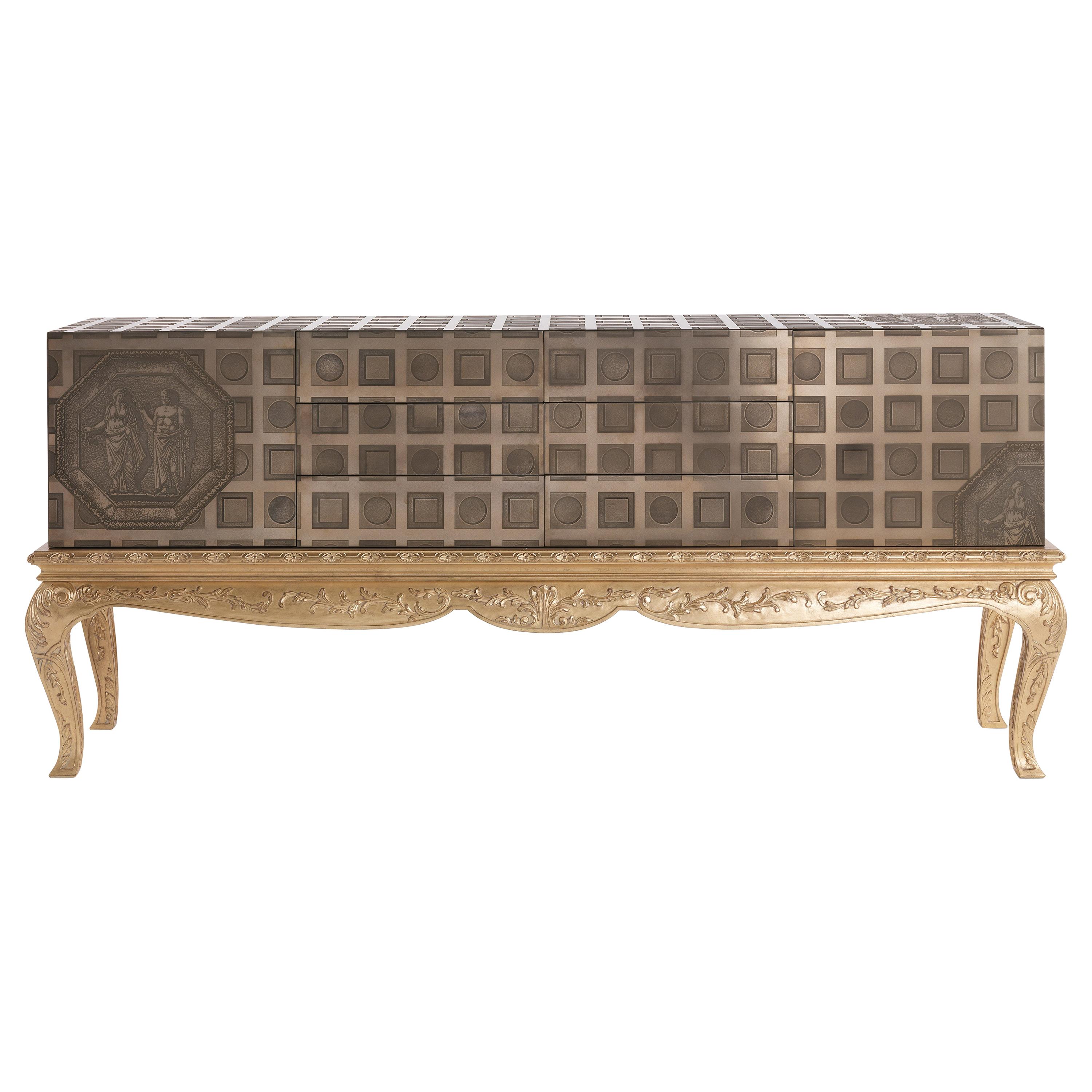 21st Century Fragonard Sideboard with Hand-carved Base in Solid Beechwood For Sale