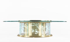 Table centrale Fuji du 21e siècle en métal et verre avec décorations orientales