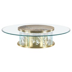 Table centrale Fuji du 21e siècle en métal et verre avec décorations orientales