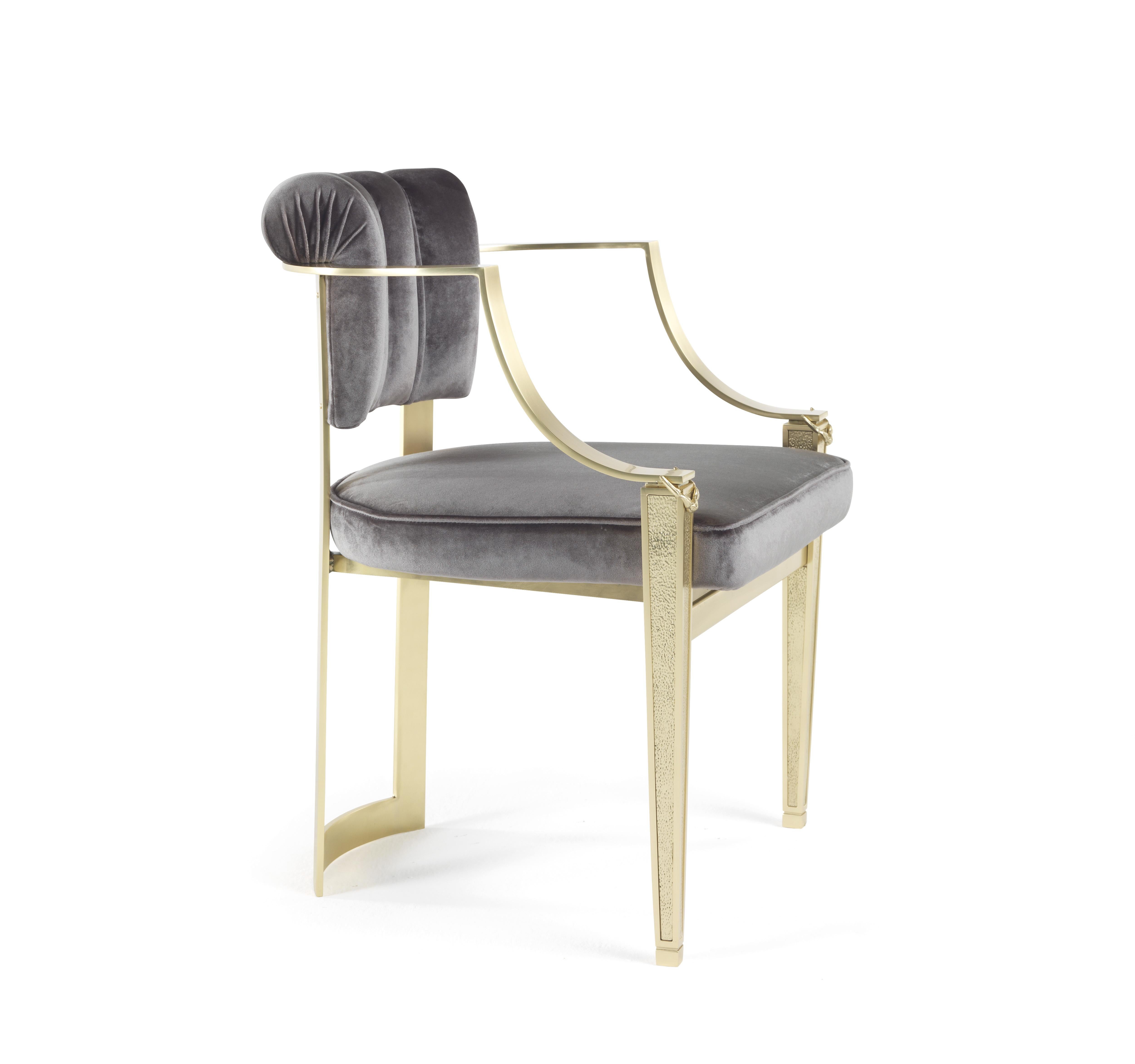 Italian 21st Century Fuji Chair in Brass and Fabric For Sale