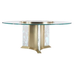 21st Century Fuji Round Dining Table in Metal and Glass with Oriental Decoration