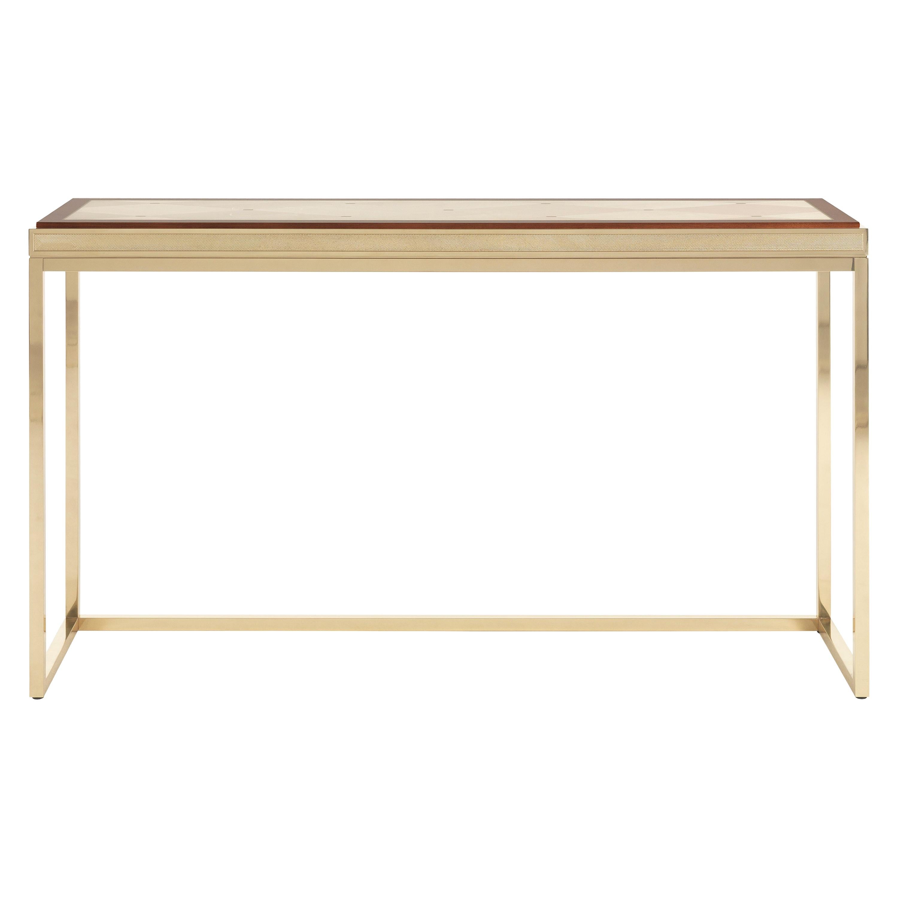 21st Century Hudson Console in Glossy Brass with Engraved Frame For Sale