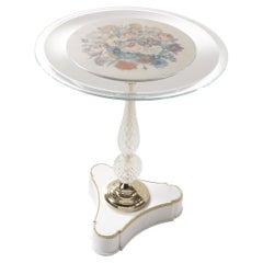 21st Century Je T’aime Side Table with Base in White Marble with Brass Details