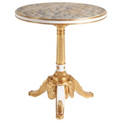 21st Century Lace Side Table in Hand-carved Wood and Cloudy Onyx Top