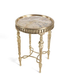 Table d'appoint Lumière du 21e siècle en laiton moulé à la cire perdue avec plateau en onyx nuageux