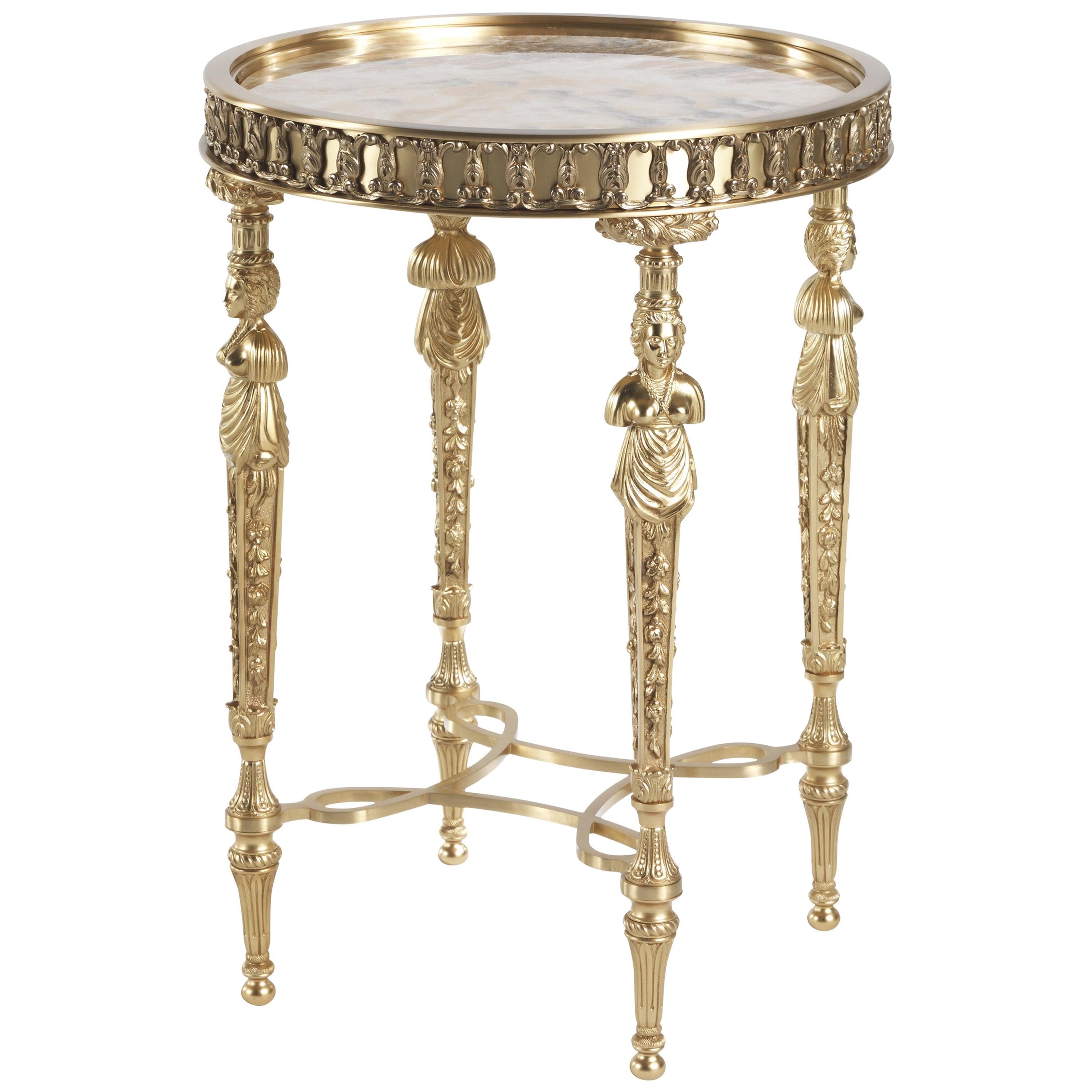 21st Century Lumiere Side Table in Lost-wax Cast Brass with Cloudy Onyx Top