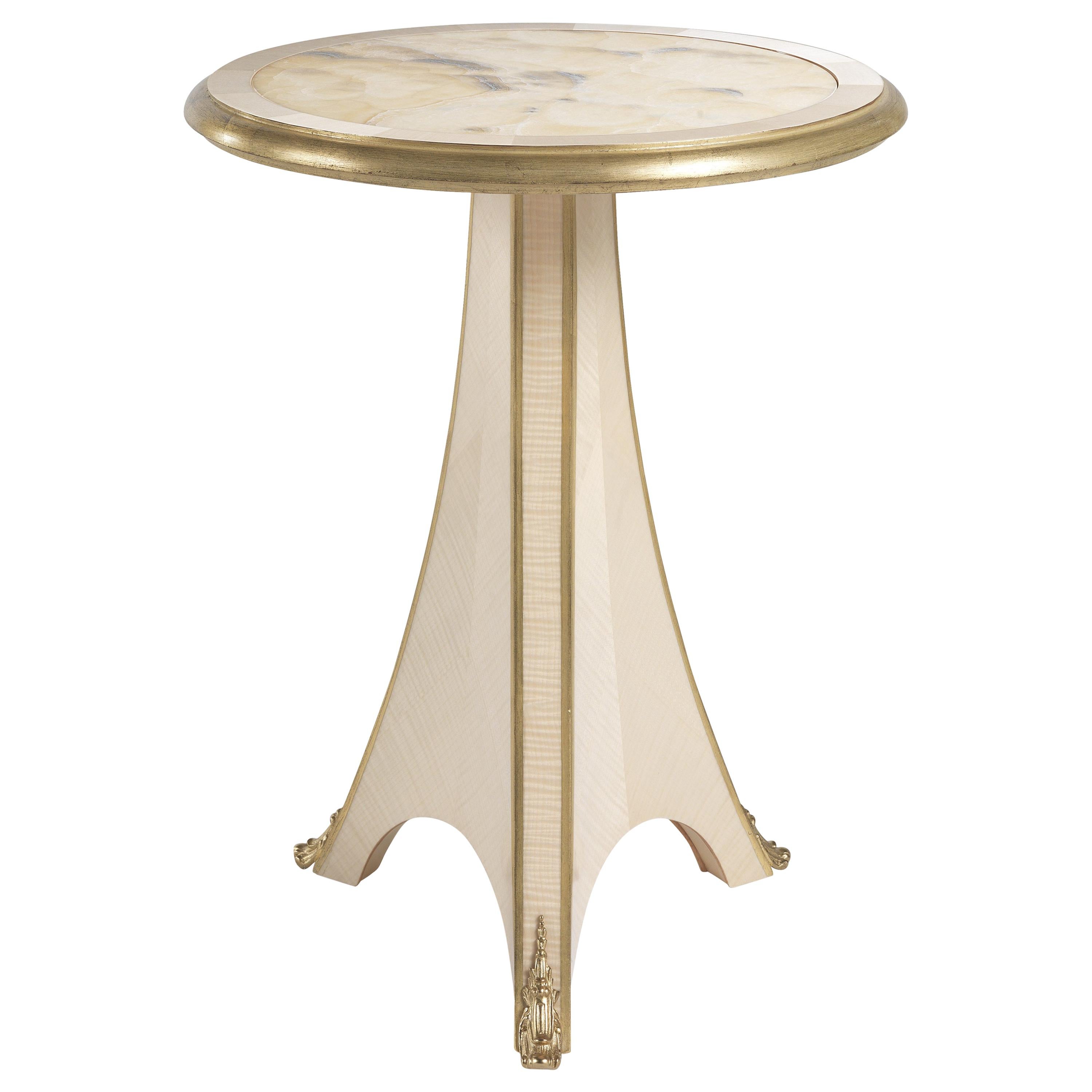 Table d'appoint Madeleine du 21e siècle en bois et plateau en onyx nuageux