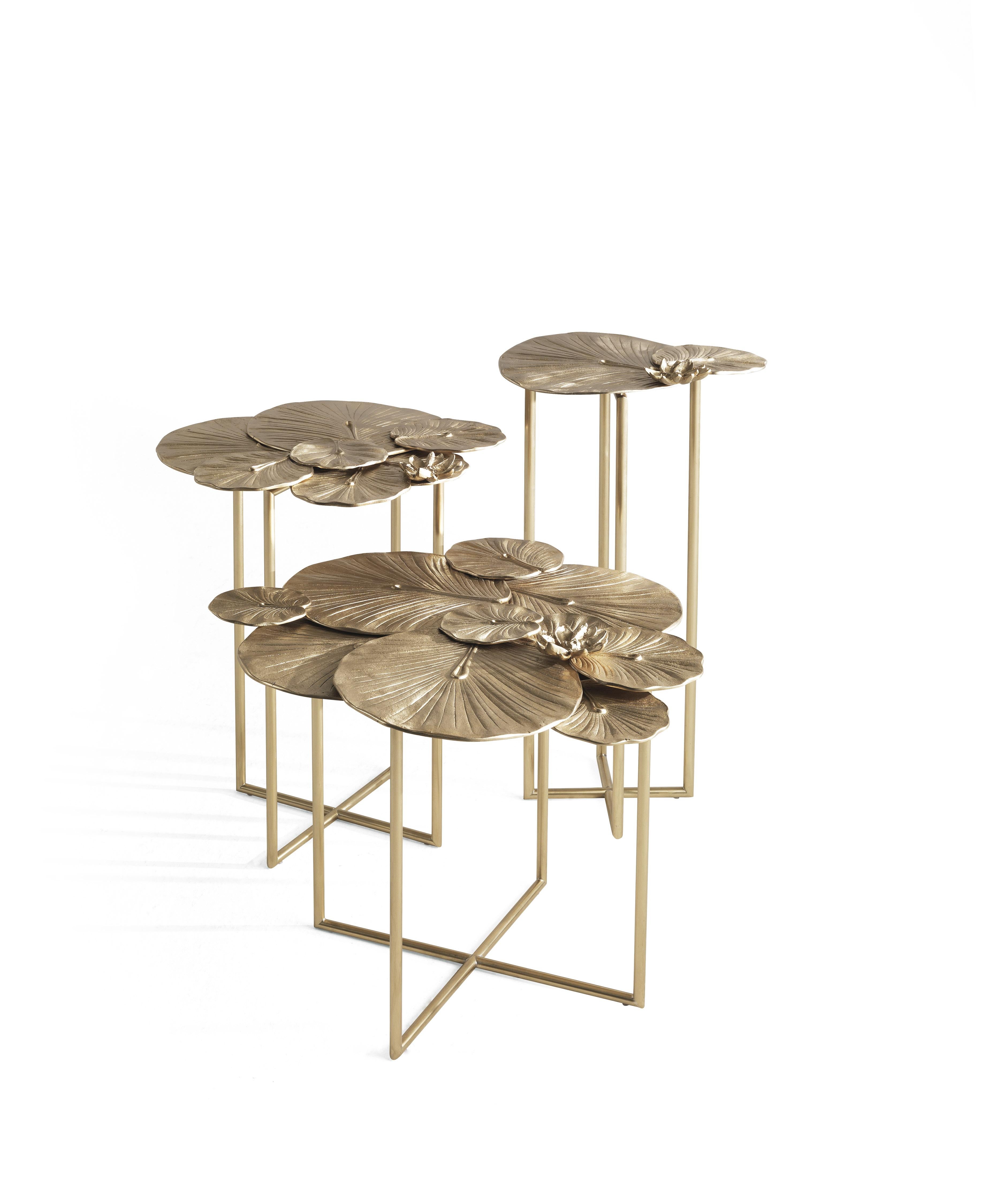 Italian 21st Century Monet Medium Side Table in Hand-chiseled Cast Brass For Sale