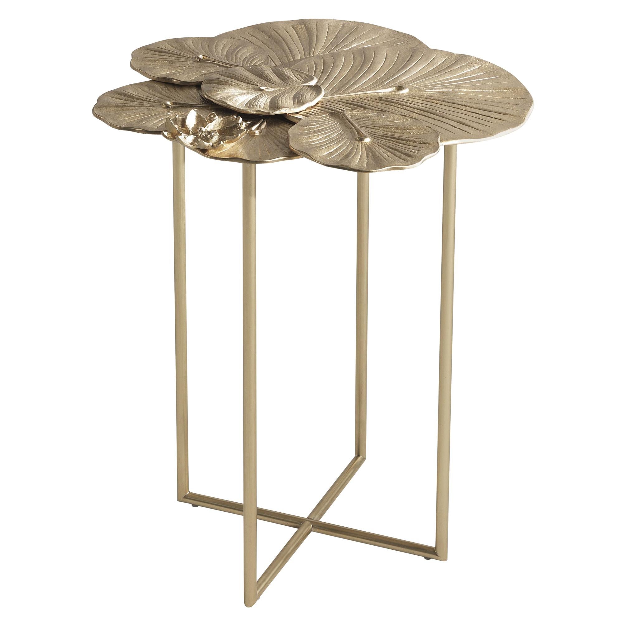 21st Century Monet Medium Side Table in Hand-chiseled Cast Brass