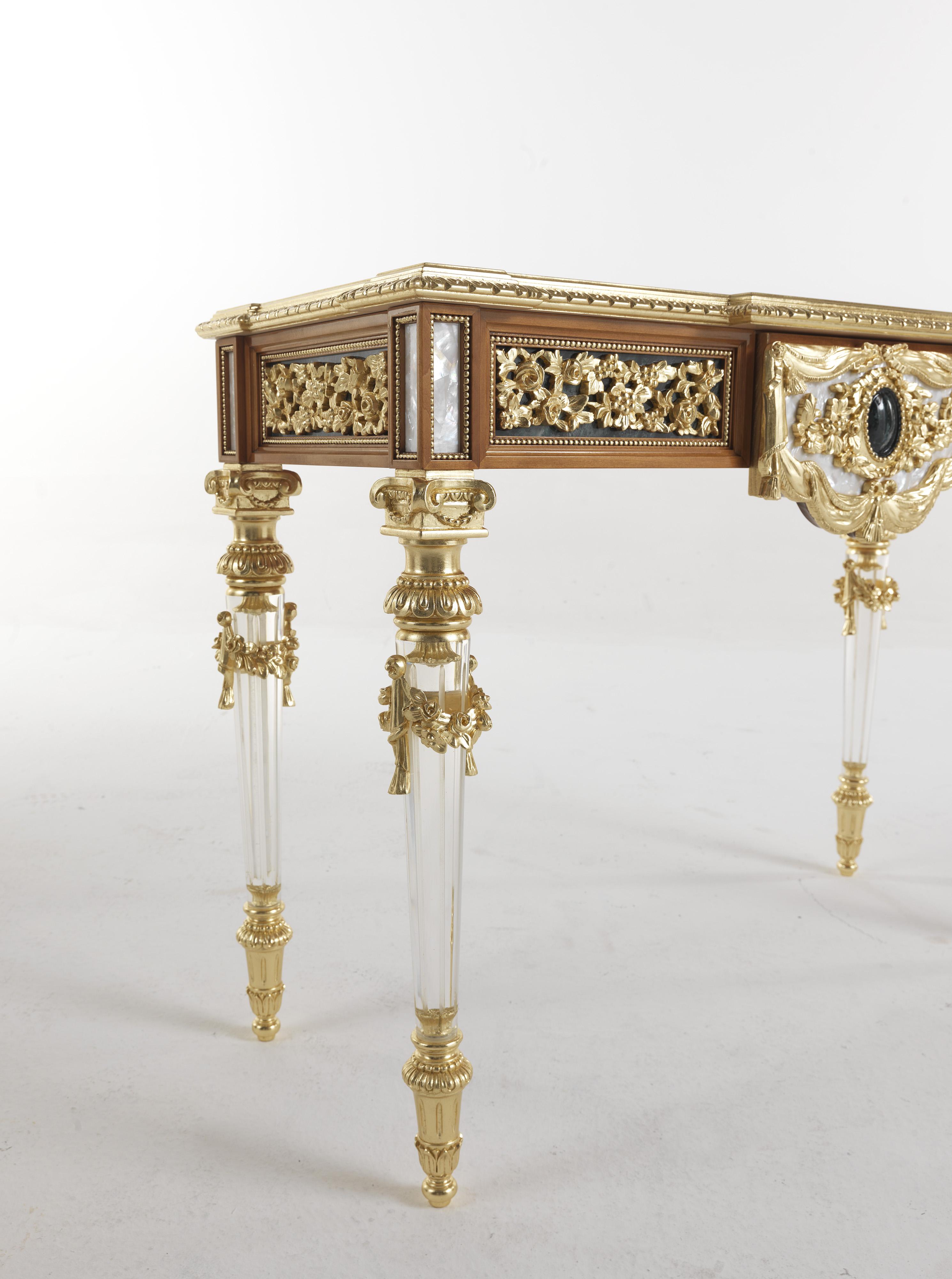 Italian 21st Century Mystere Console with Hand-carved Details Finished in Gold Leaf For Sale