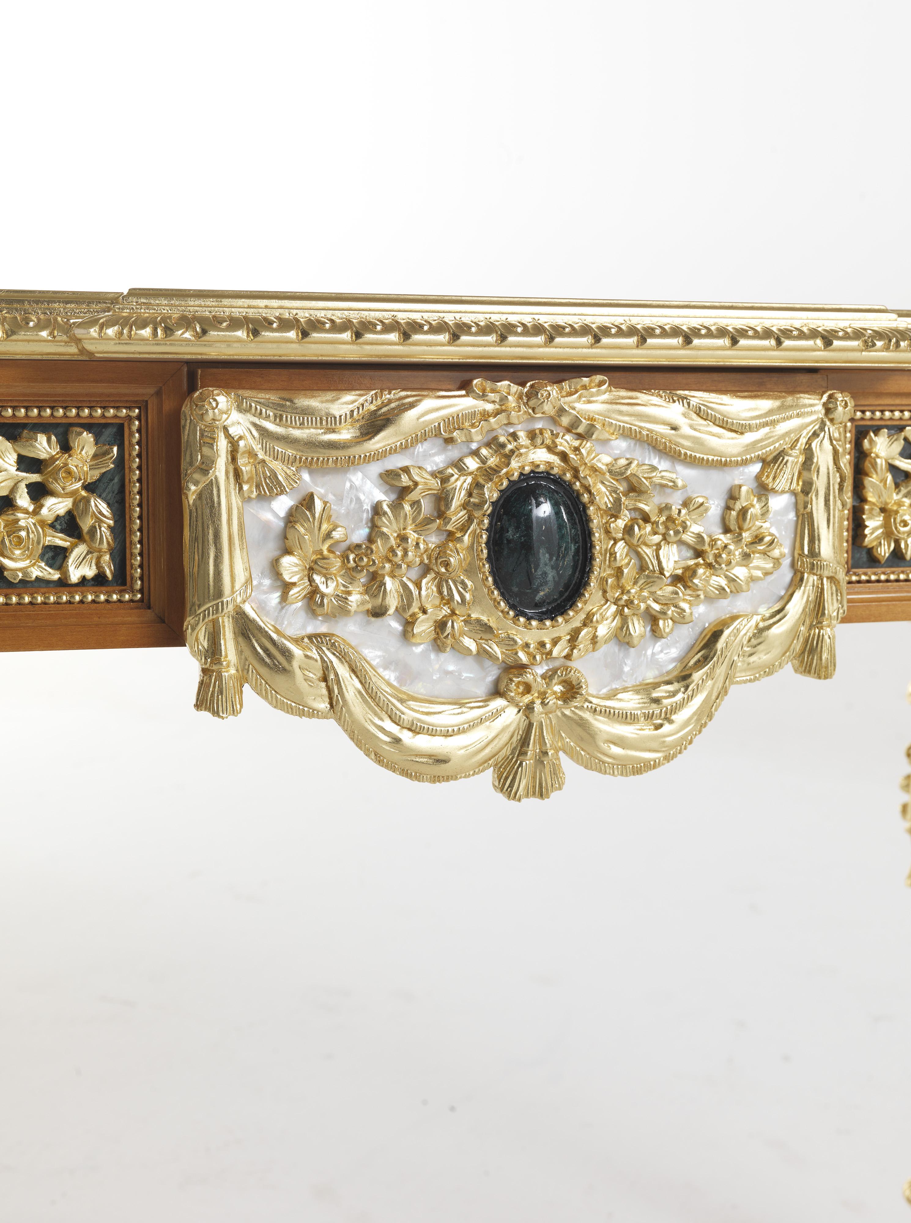 Contemporary 21st Century Mystere Console with Hand-carved Details Finished in Gold Leaf For Sale
