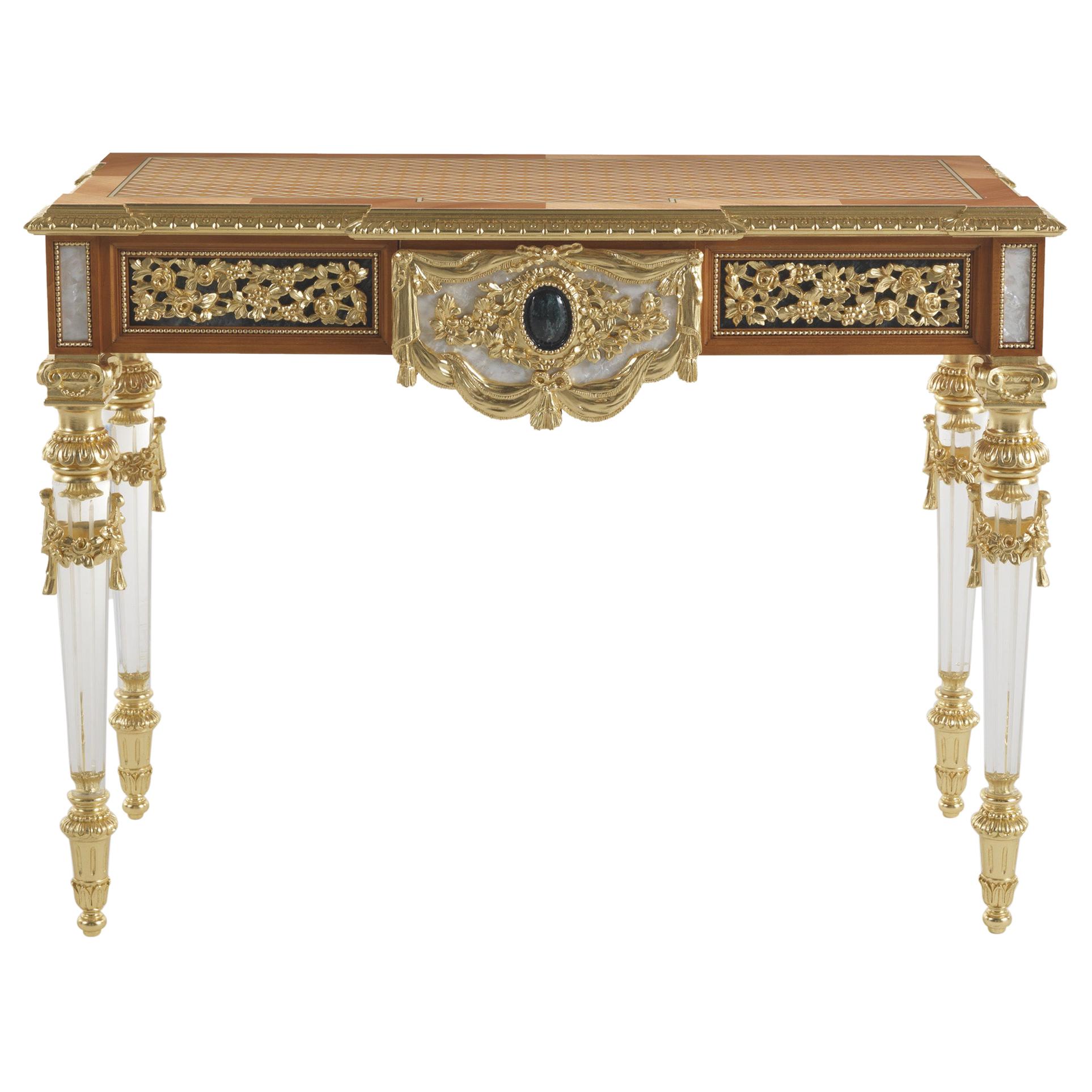 21st Century Mystere Console with Hand-carved Details Finished in Gold Leaf For Sale