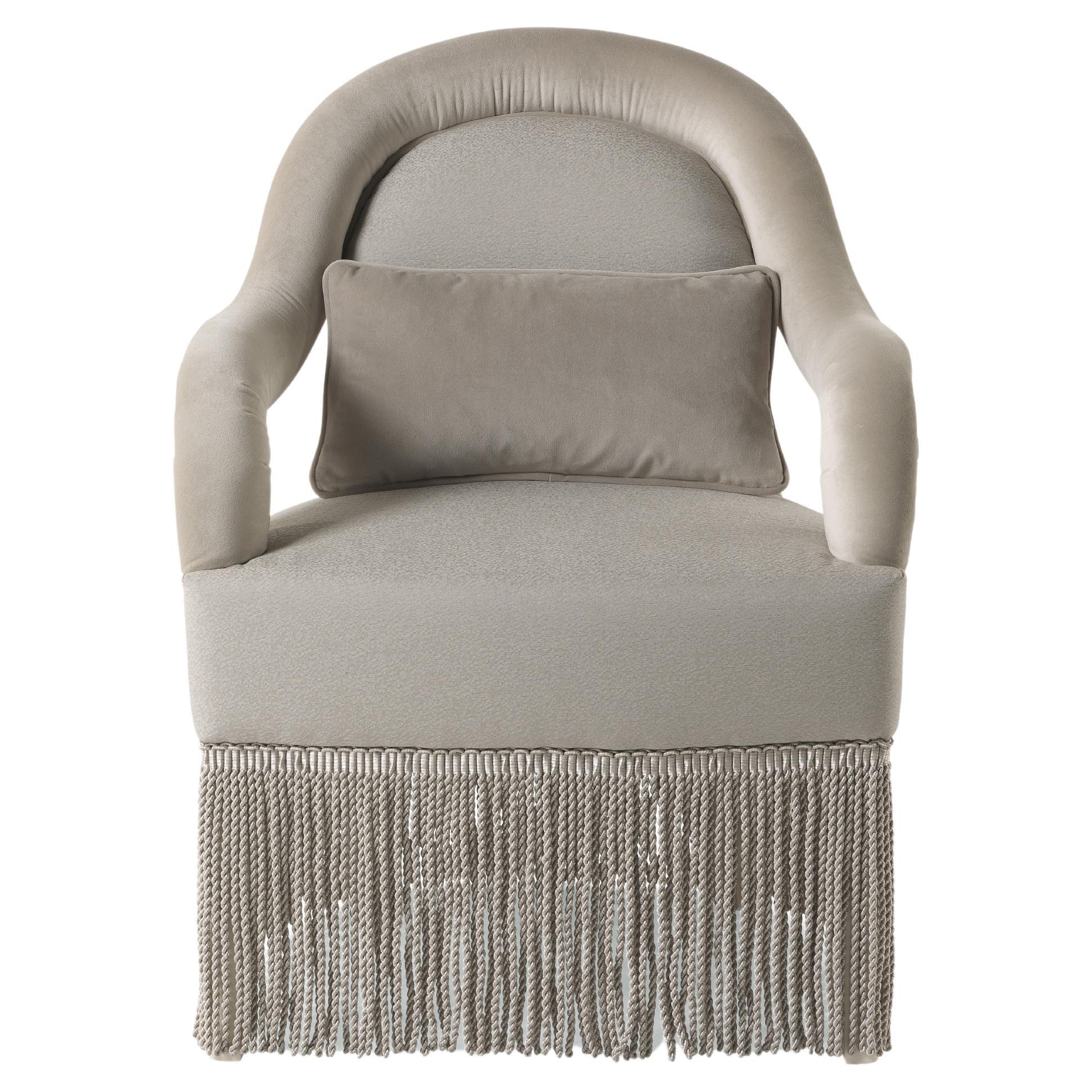 21st Century Pegaso Armchair in Fabric with Decorative Fringe For Sale