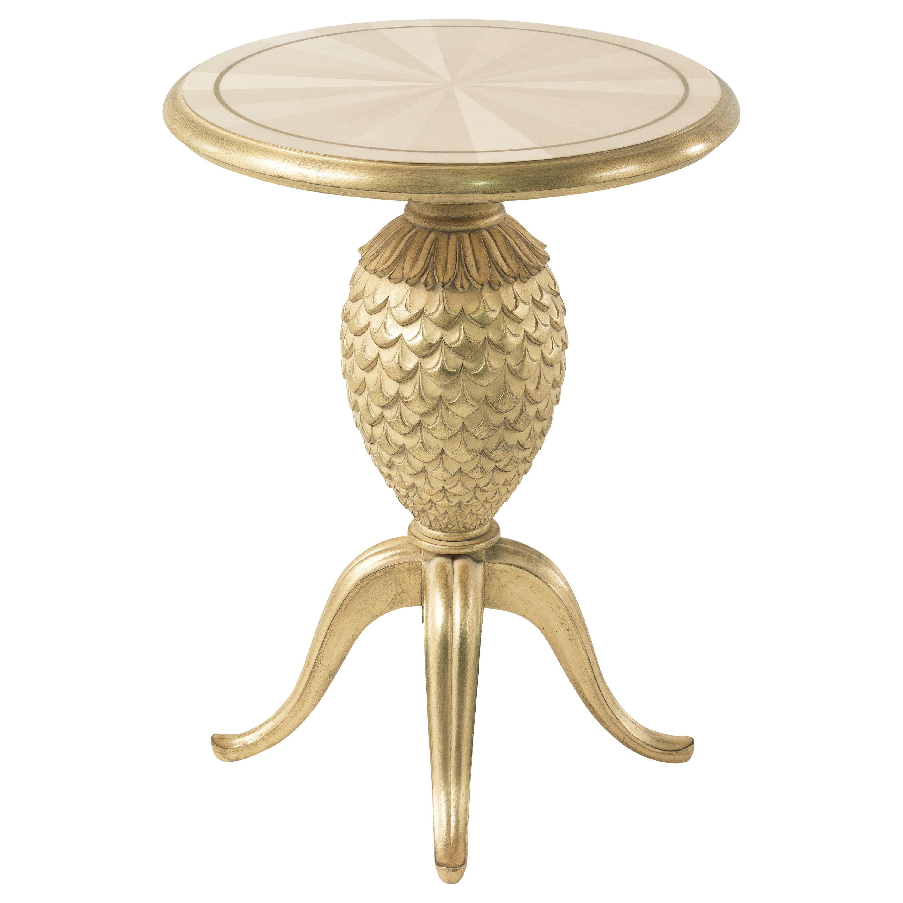 21st Century Pineapple Side Table in Hand-carved Wood with Pineapple Effect For Sale