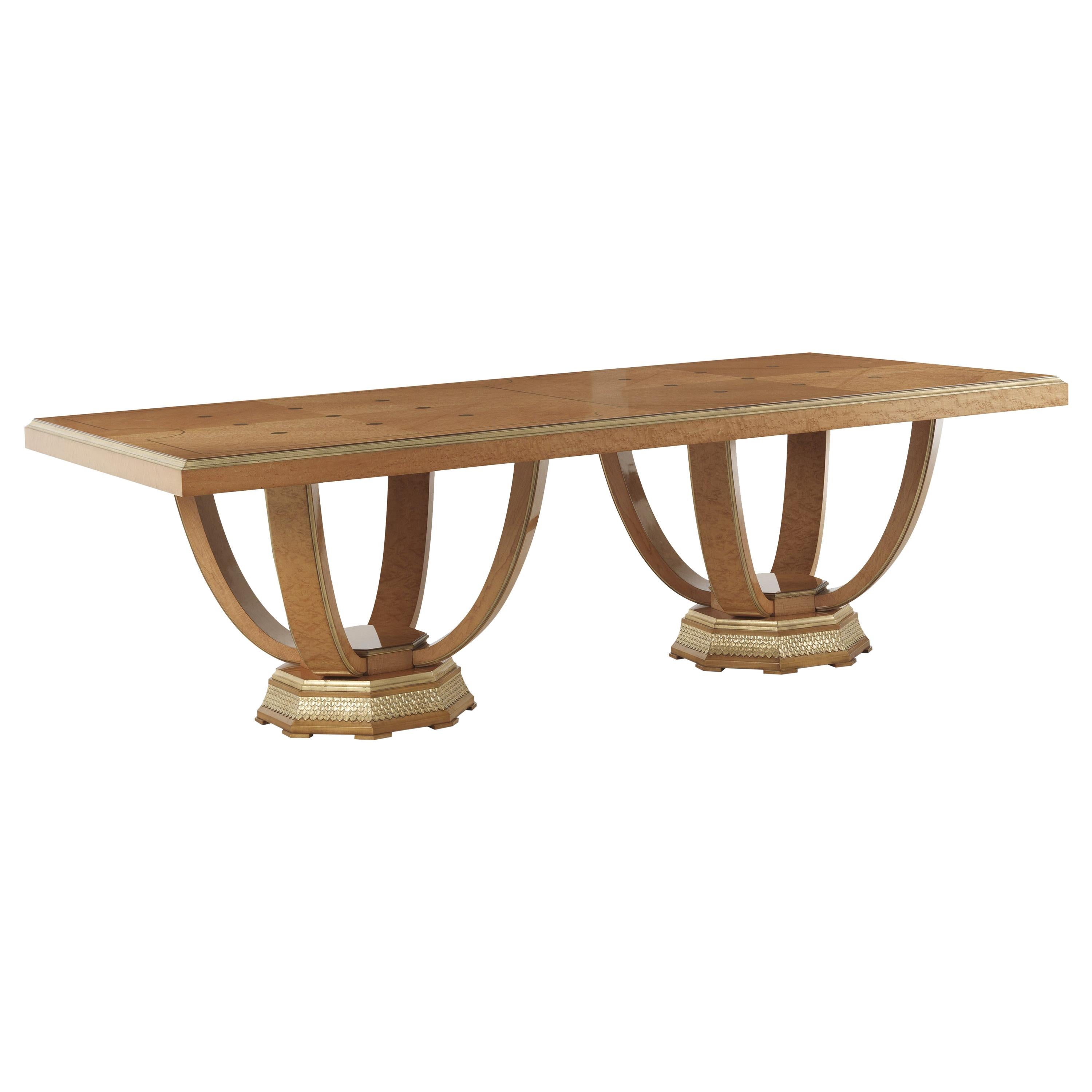 21st Century Pleasure Dining Table in Wood and Top with Brass Inlays