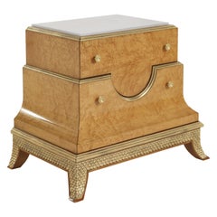 21st Century Pleasure Nightstand in Wood and Top in White Marble