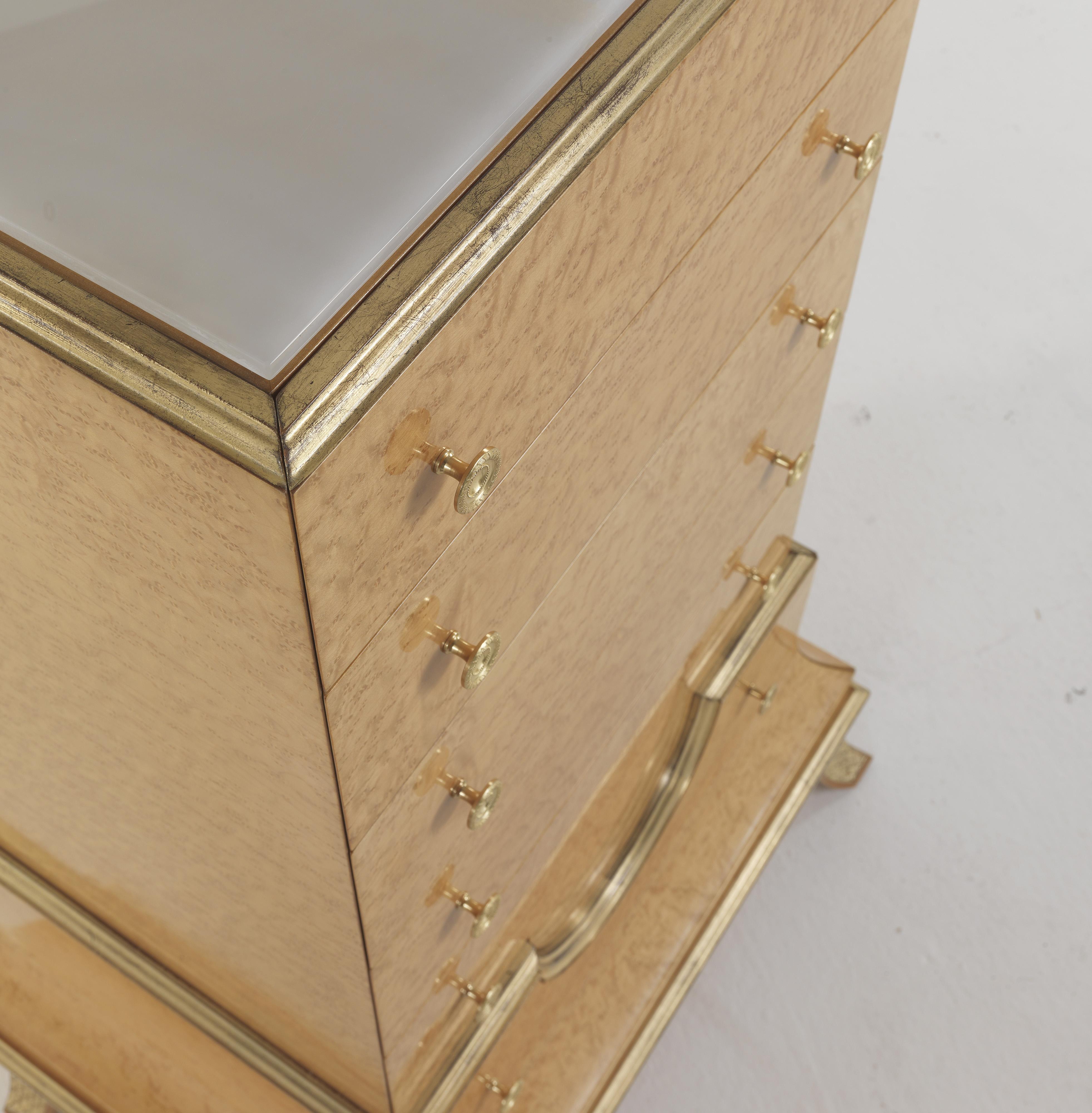 Italian 21st Century Pleasure Tall Chest of Drawers in Wood and top in White Marble For Sale