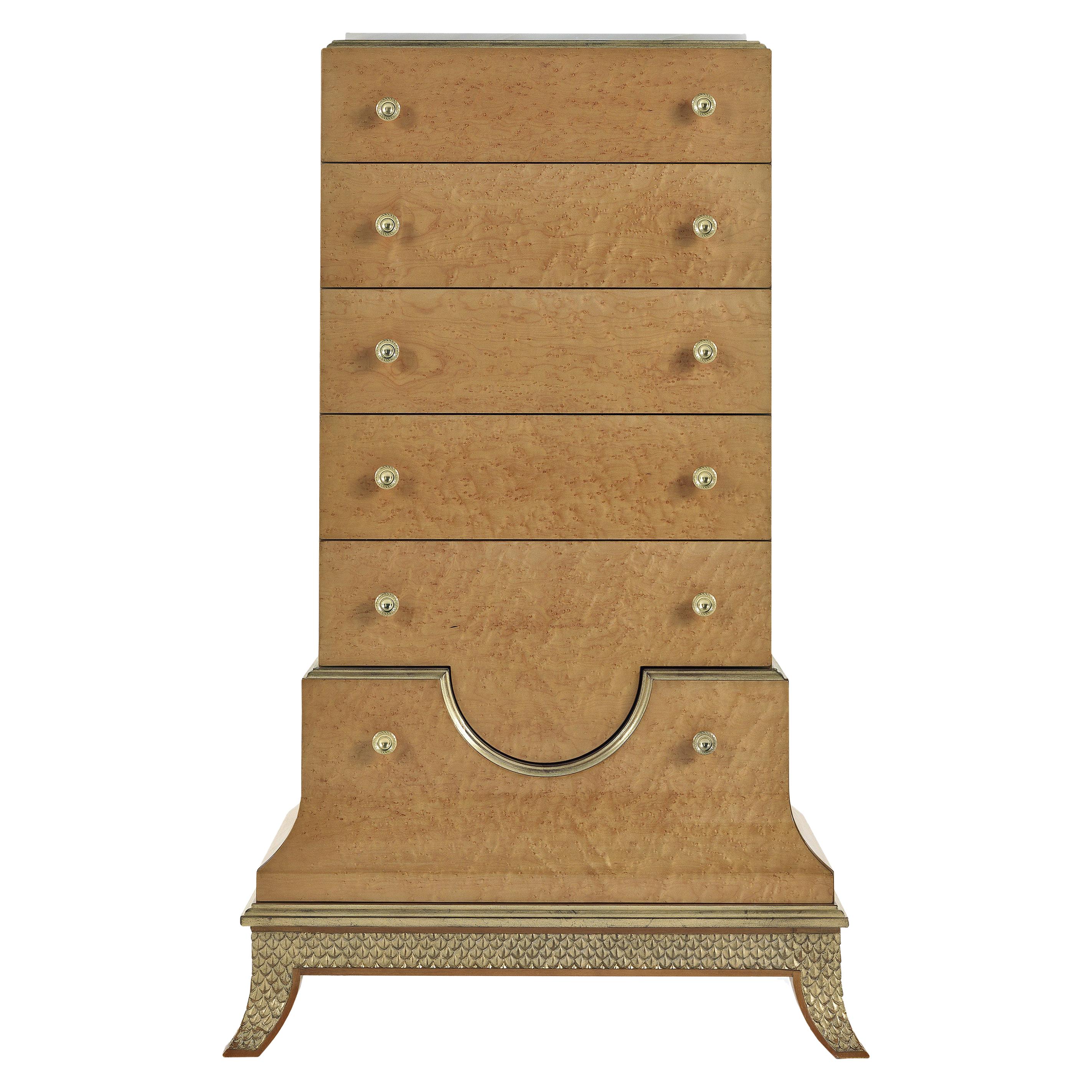 21st Century Pleasure Tall Chest of Drawers in Wood and top in White Marble